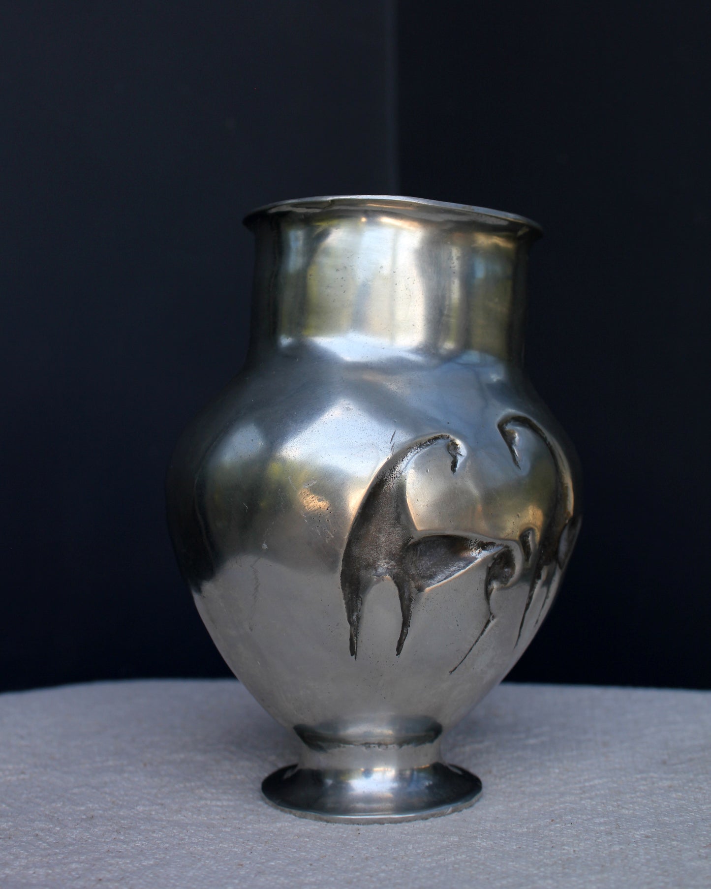 Mid-Century Pewter Horse Vase