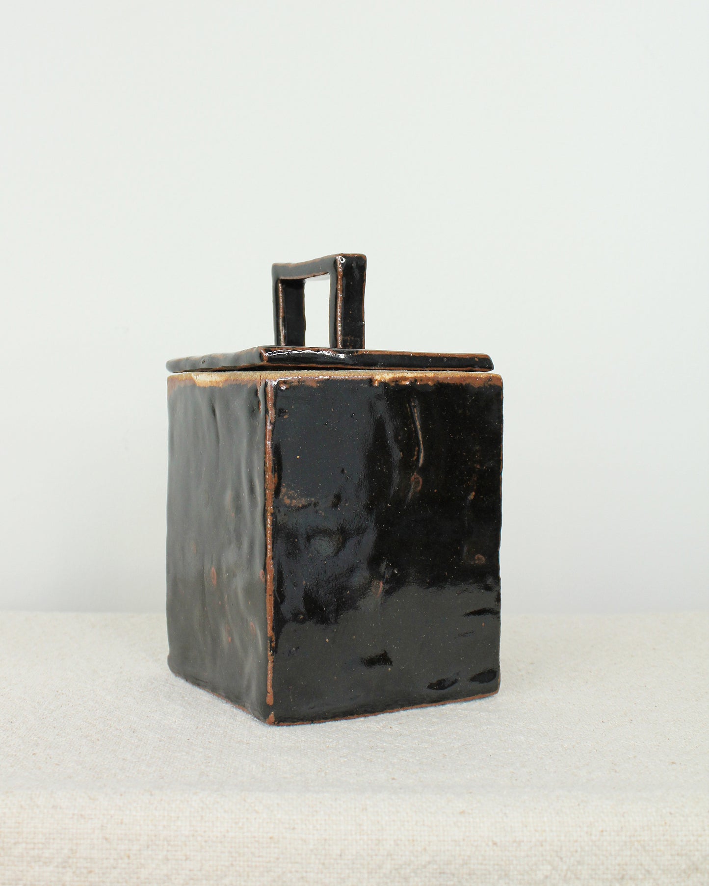 Vintage Handmade Chocolate Glazed Vessel with Lid