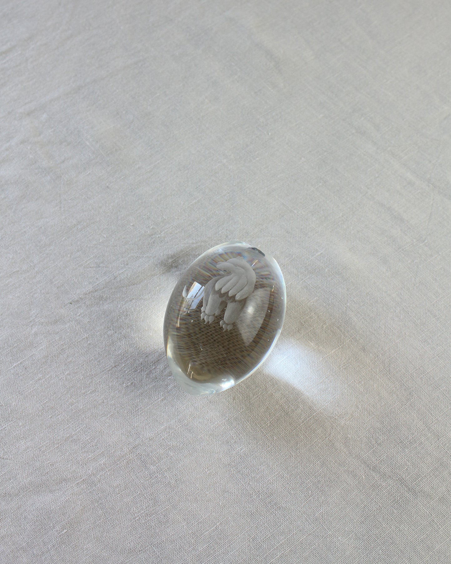 Vintage Swedish Mid Century Etched Leo Zodiac Glass Egg Paperweight