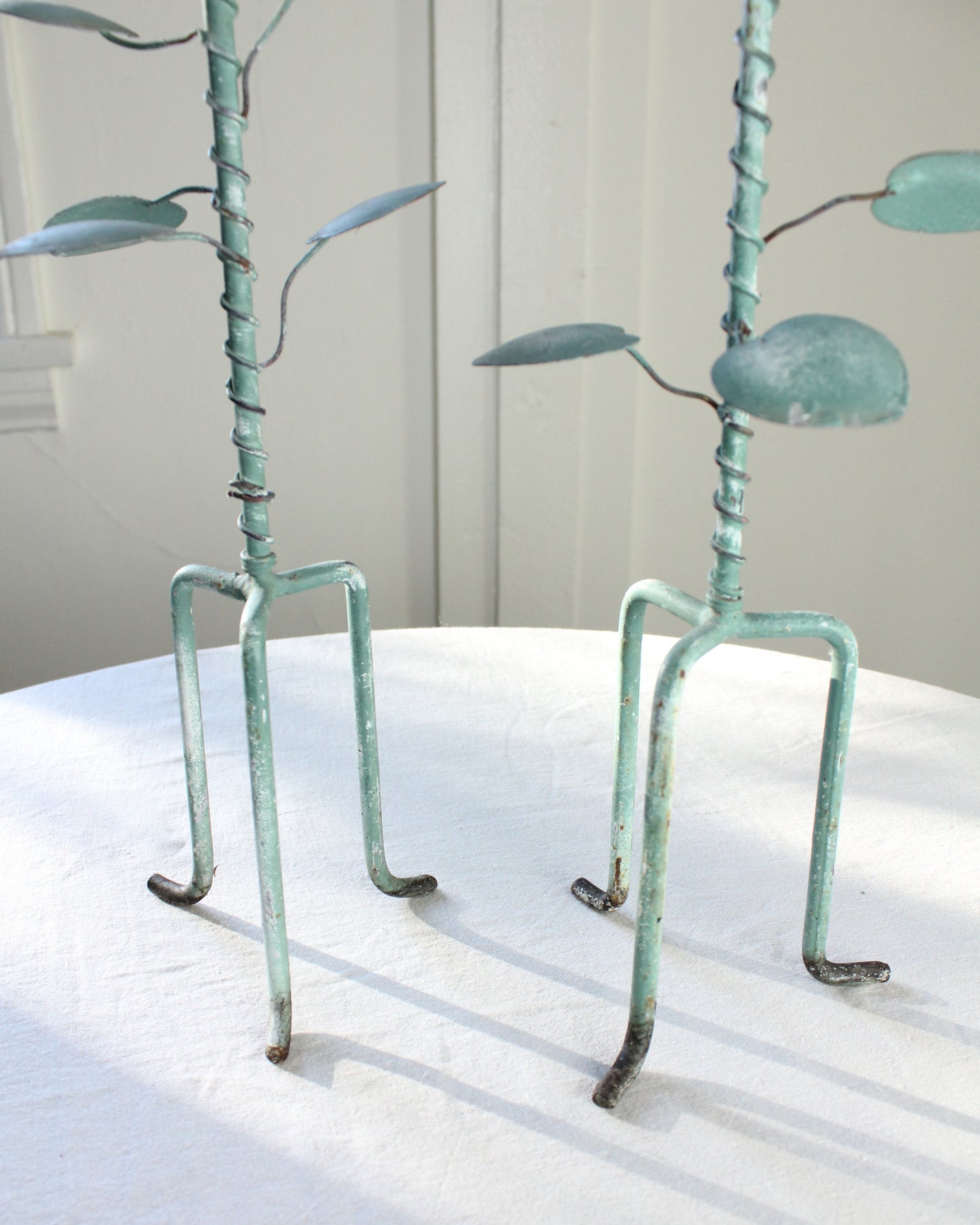 Floral Verdigris Candle Holders, Pair