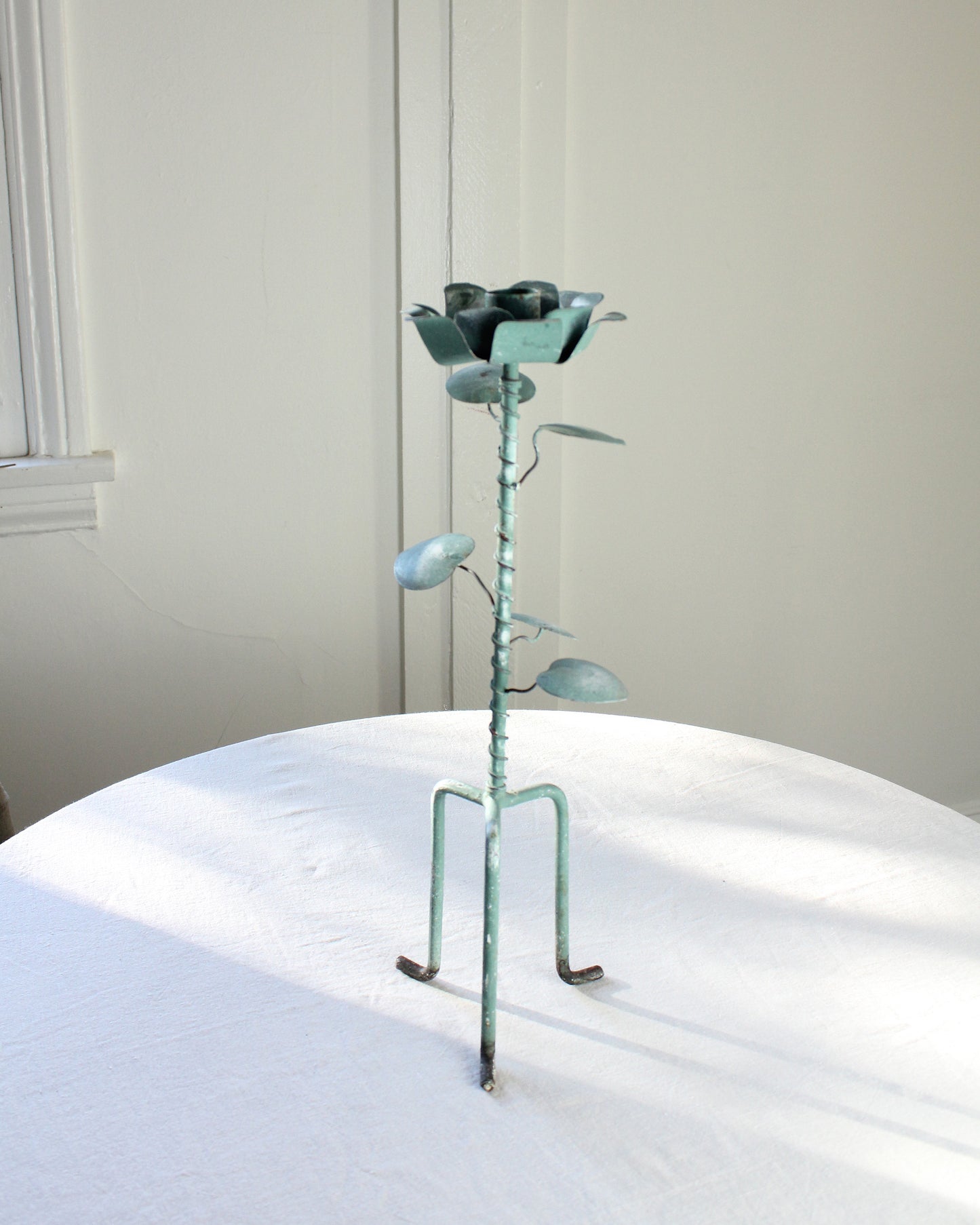 Floral Verdigris Candle Holders, Pair
