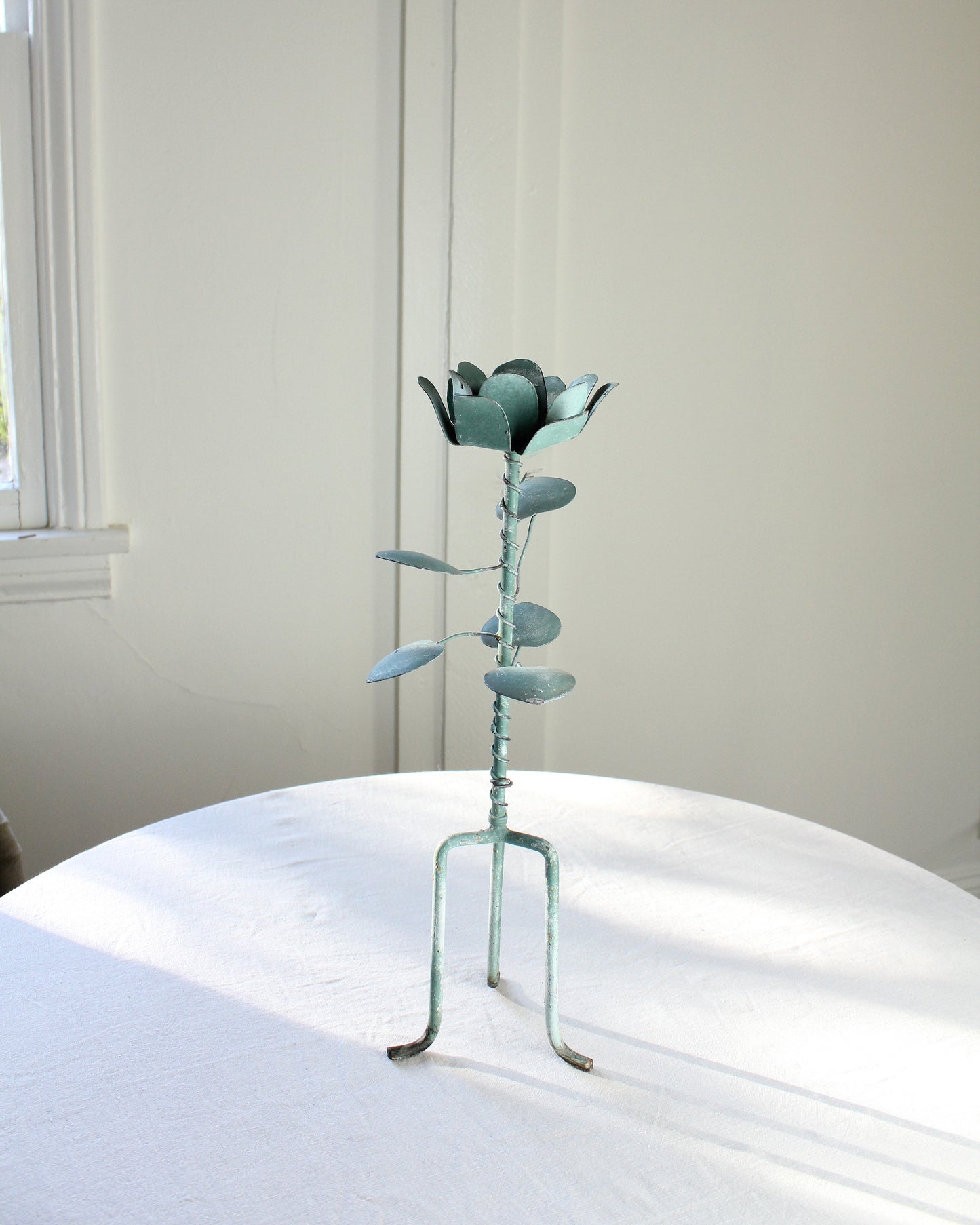 Floral Verdigris Candle Holders, Pair