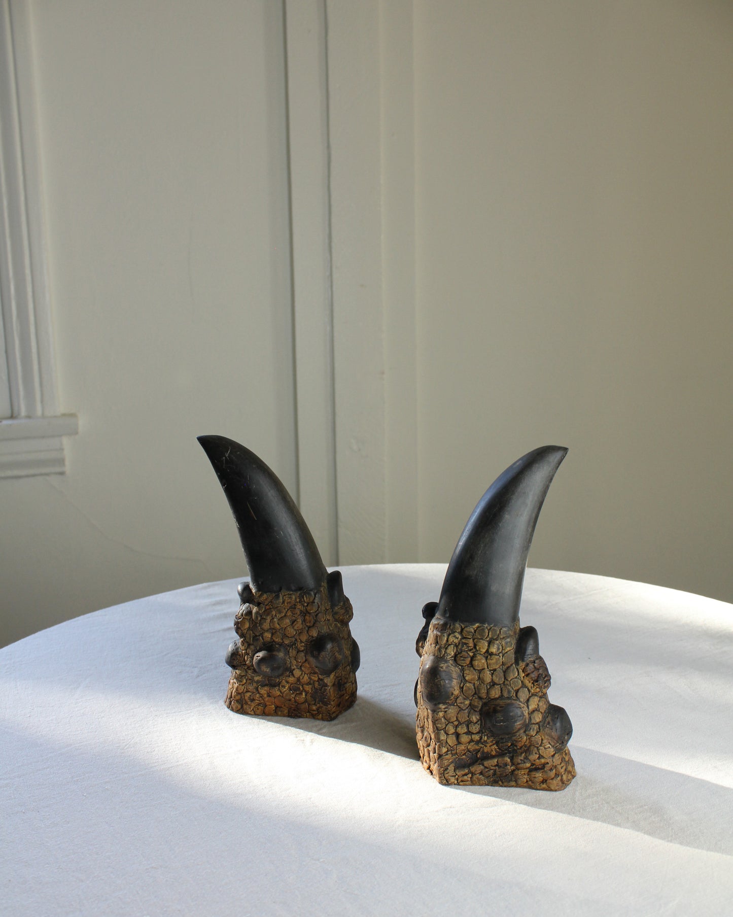 Vintage Carved Wooden Curiosities Pair of Horns