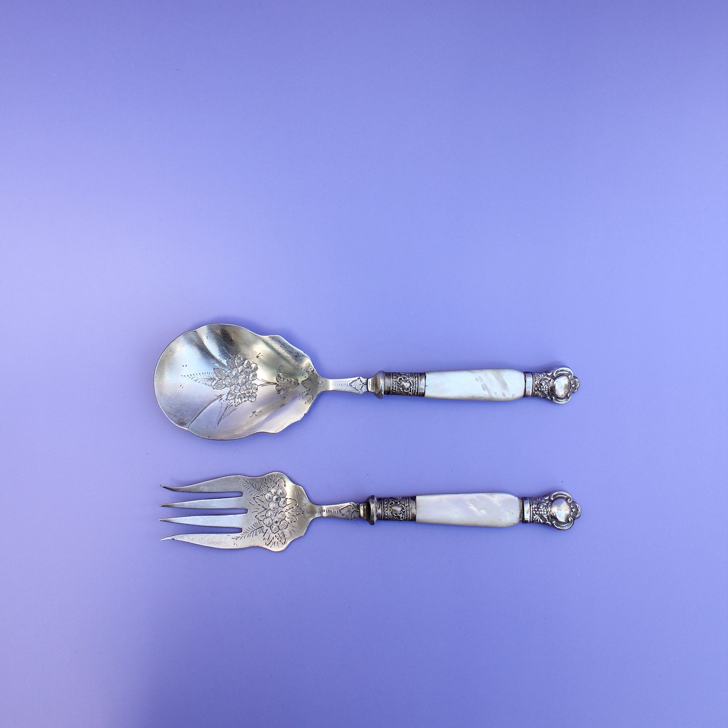 Mother of Pearl Flora and Fauna Salad Servers