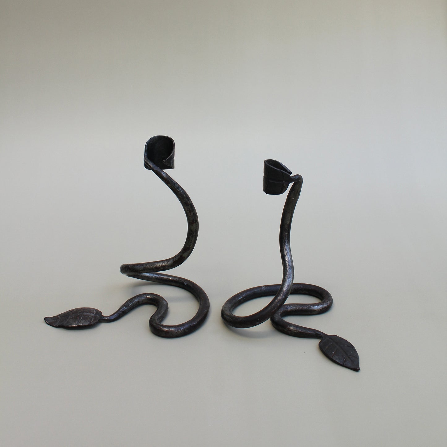 Vintage 20th Century Steel Foliage Serpent Candle Sticks