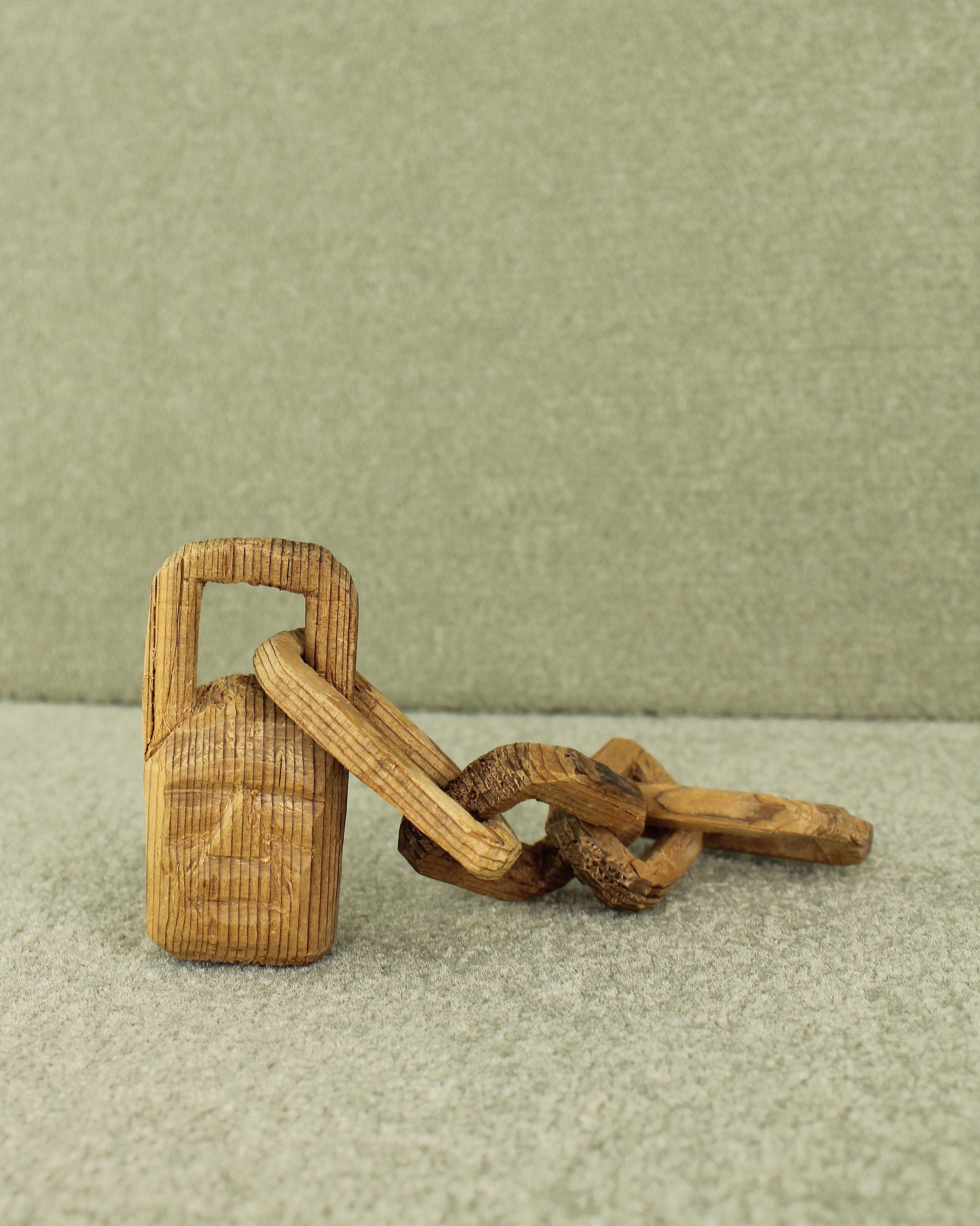 Vintage Decorative Mid Century Carved Wooden Chain with Face Charm