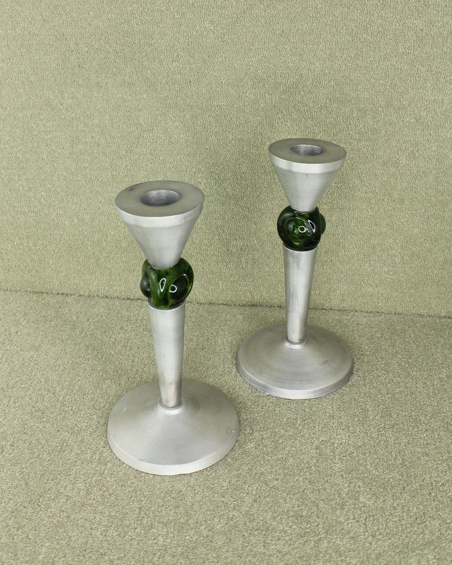 20th Century Green Orb Candle Sticks