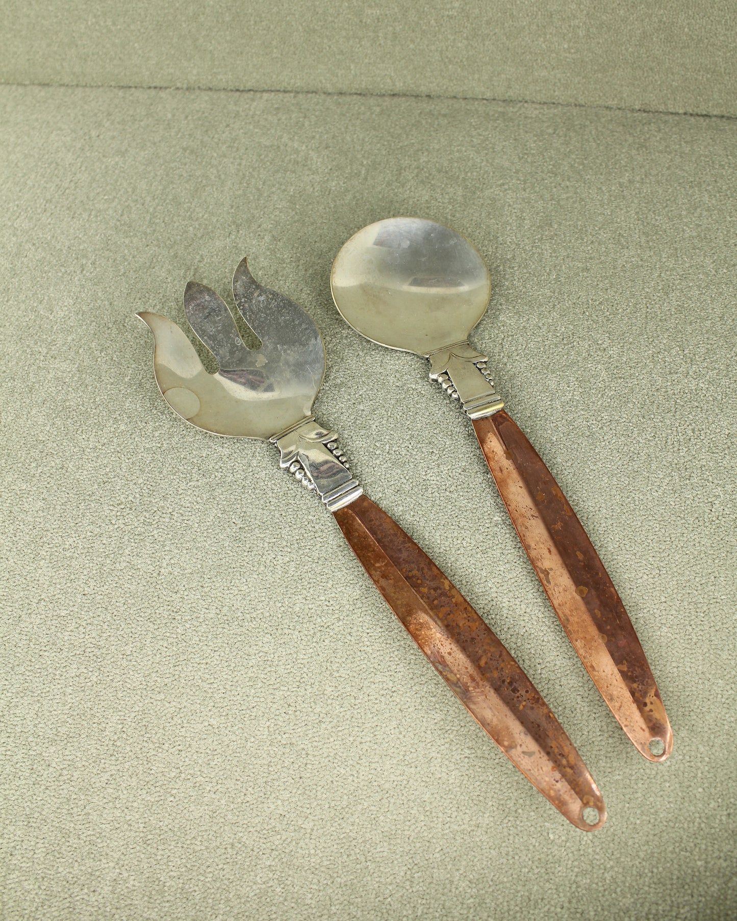 Copper & Silver Plated Brass Salad Servers