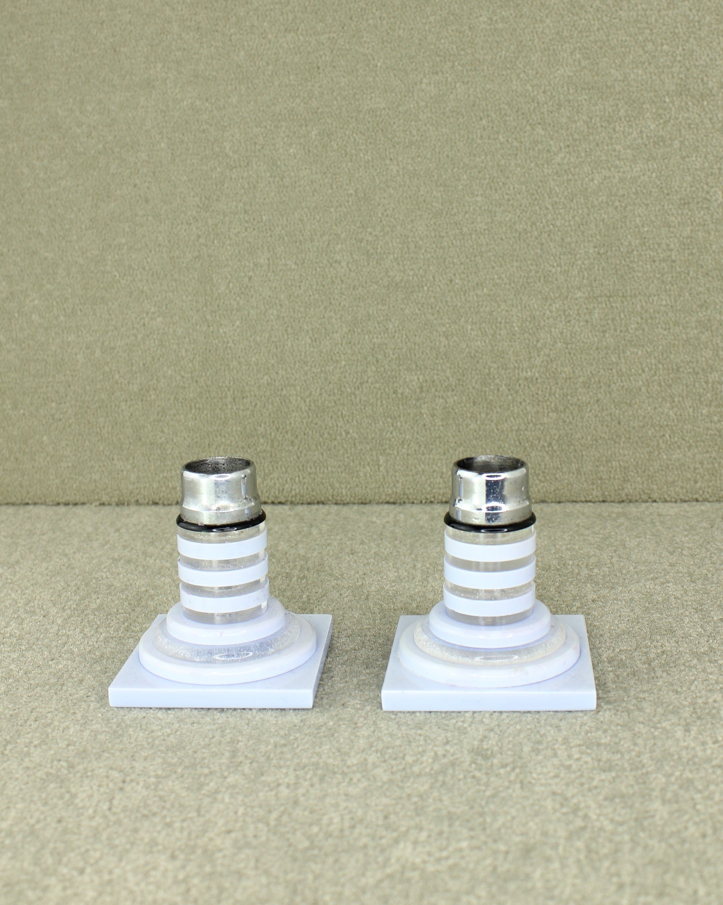 Pale Blue Striped Perspex Candle Sticks