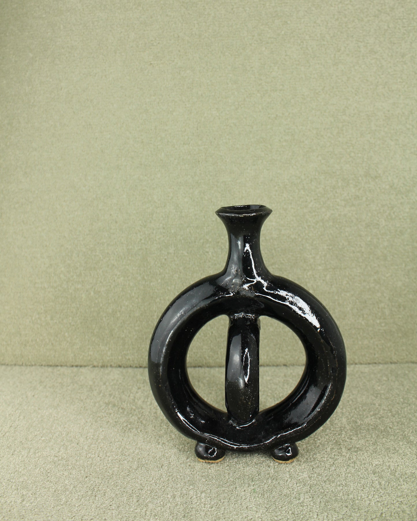 Twisted Black Stoneware Bud Vase
