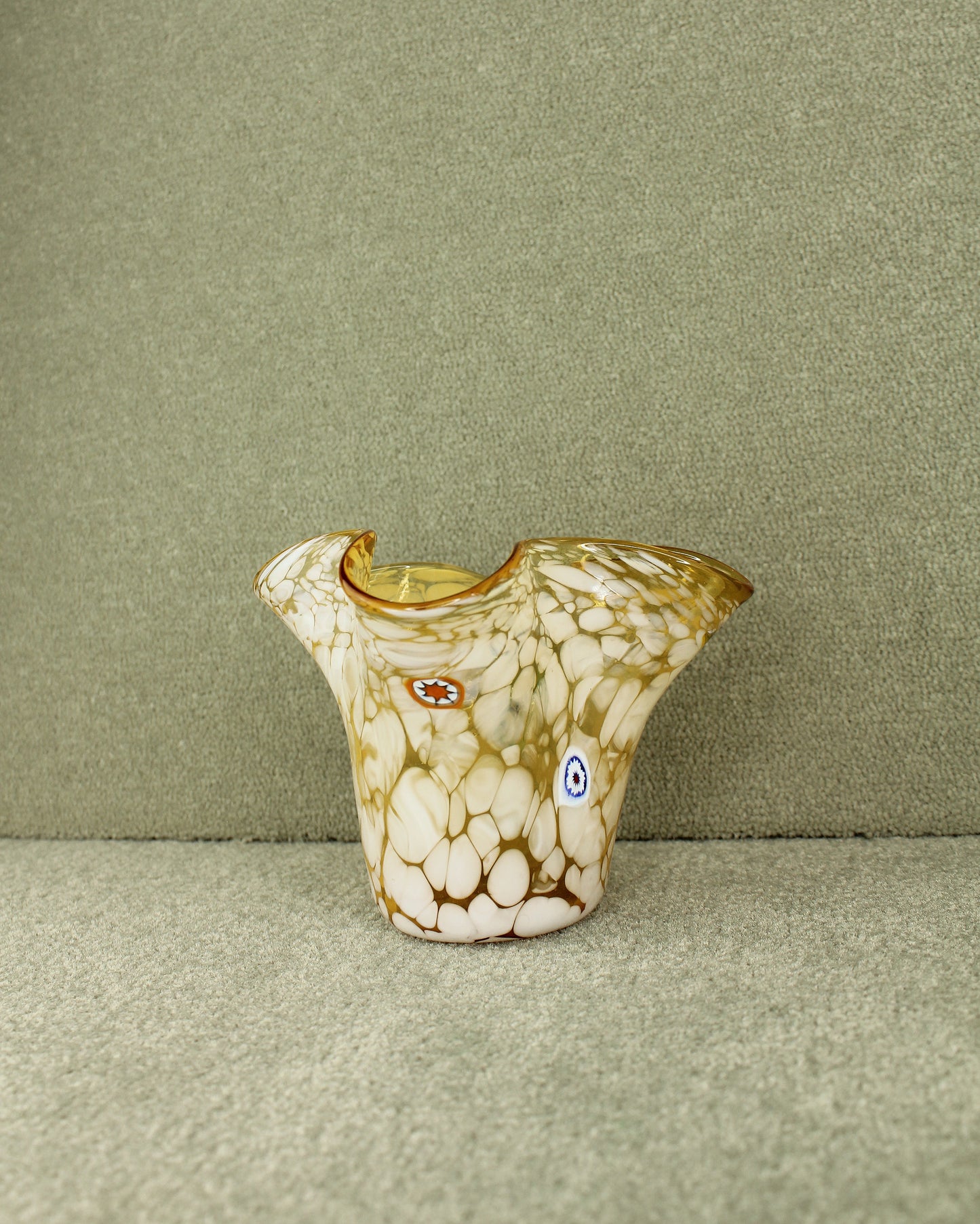 Vintage Italian Millefiori Yellow Handkerchief Pot