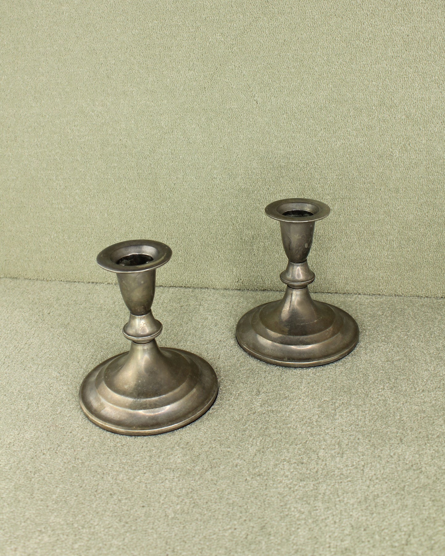 Silver Plated Cupped Candle Holders, Pair