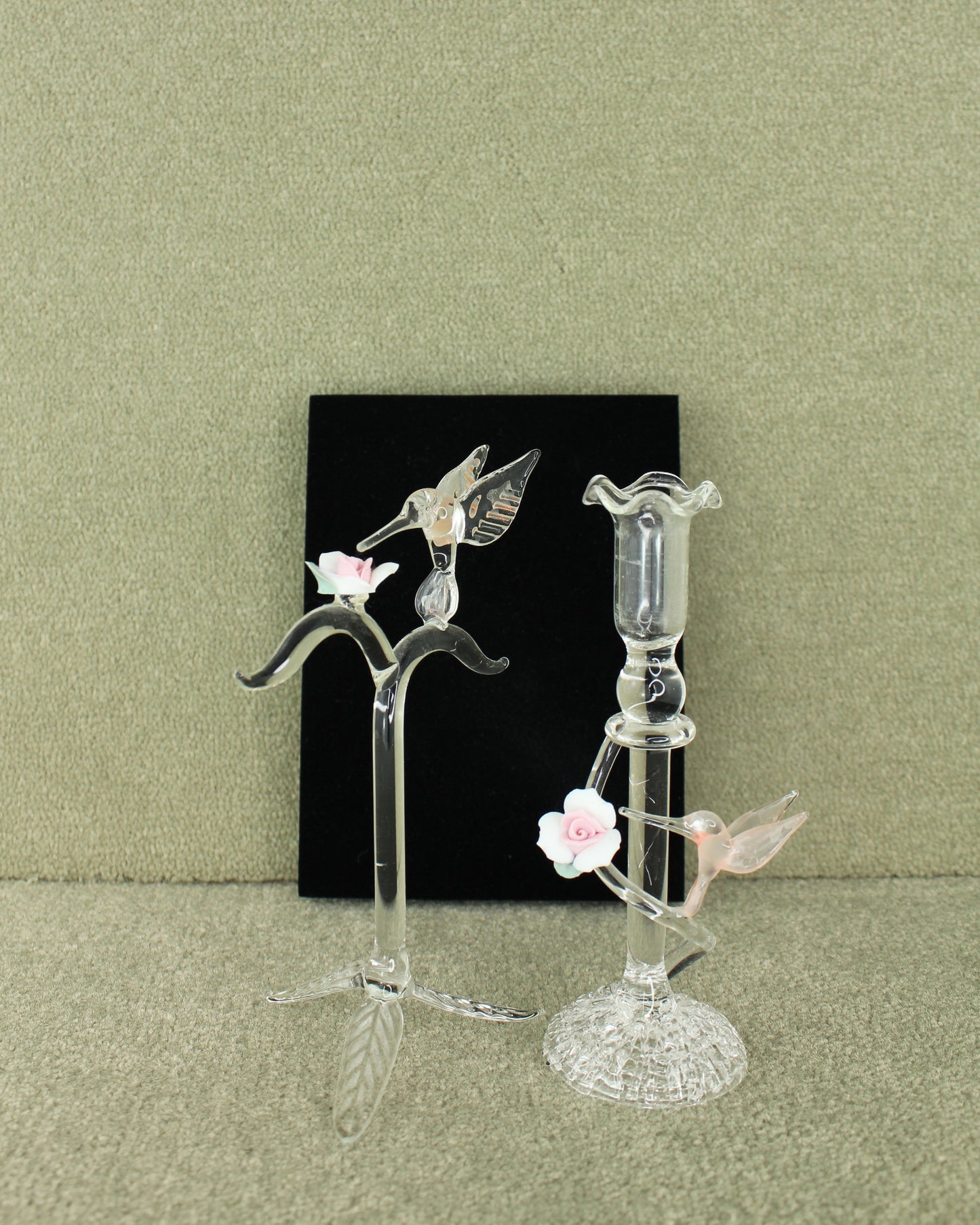 Glass Hummingbird Candle Stick & Sculpture