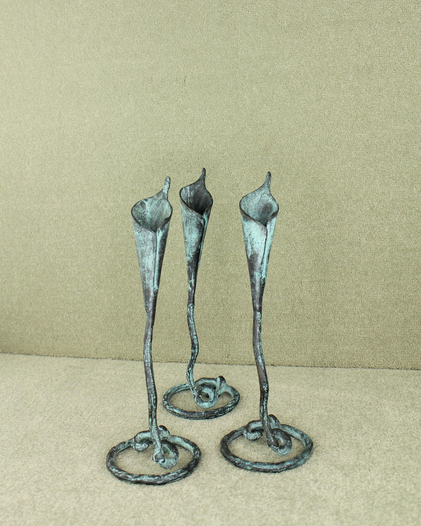 Vintage Set of 3 Bronze Calla Lily Candleholders