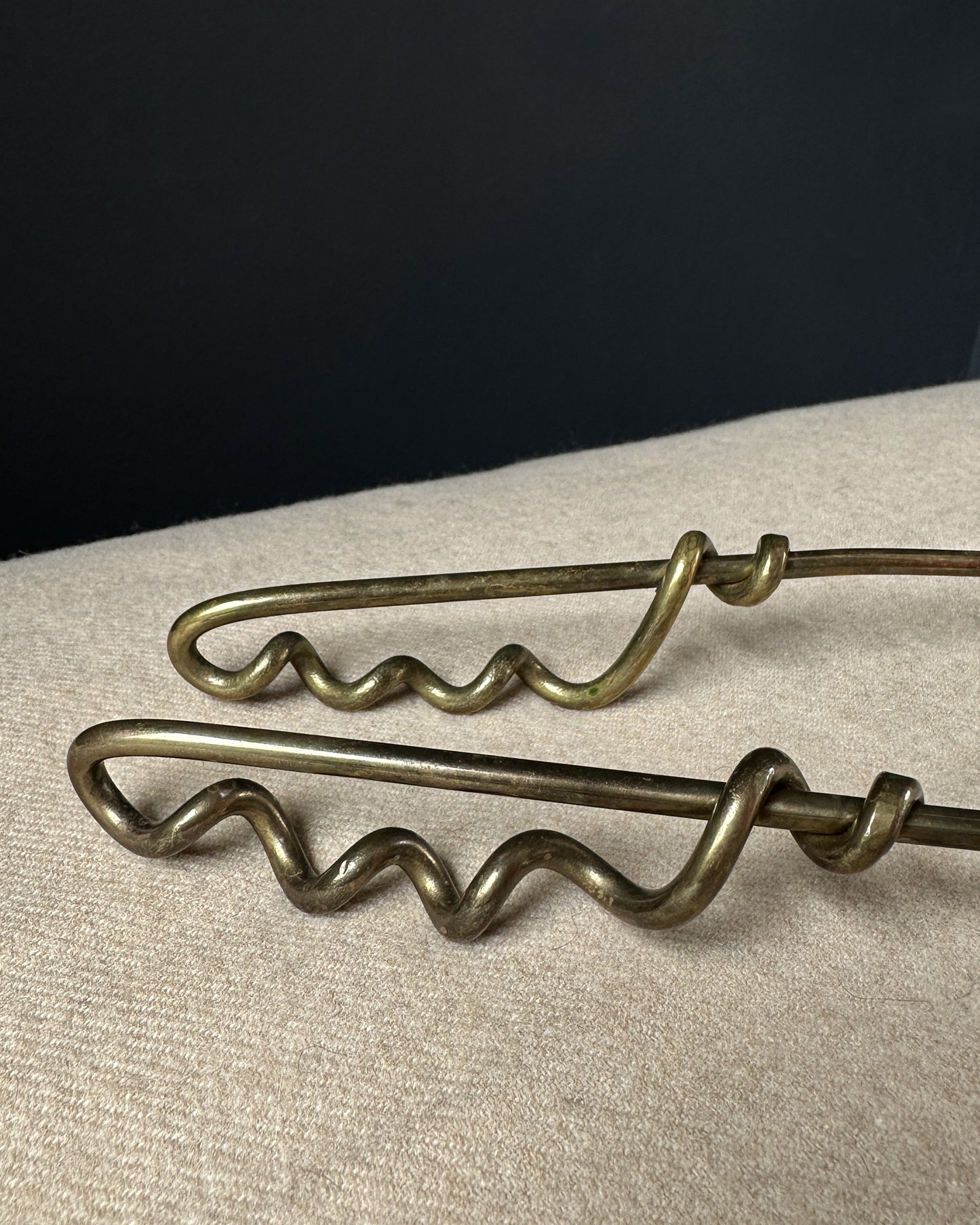 Mid Century Handcrafted Mixed Metal Salad Servers