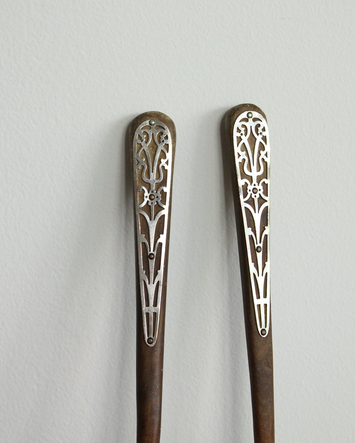 Teak Salad Servers with Pierced Sterling Silver Overlay