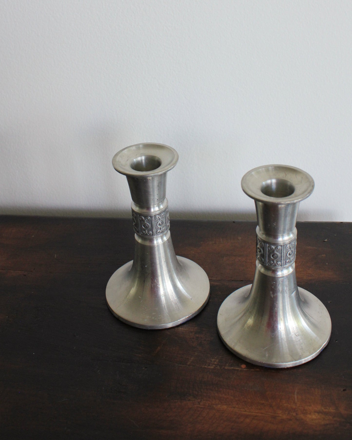 1960s Haugrud of Norway Pewter Candlesticks