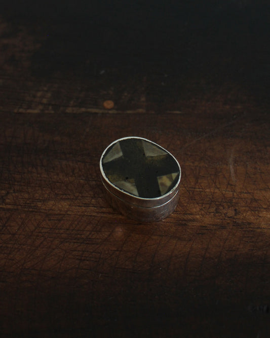 Silver Pill Box With Cross Design Bone Inlay
