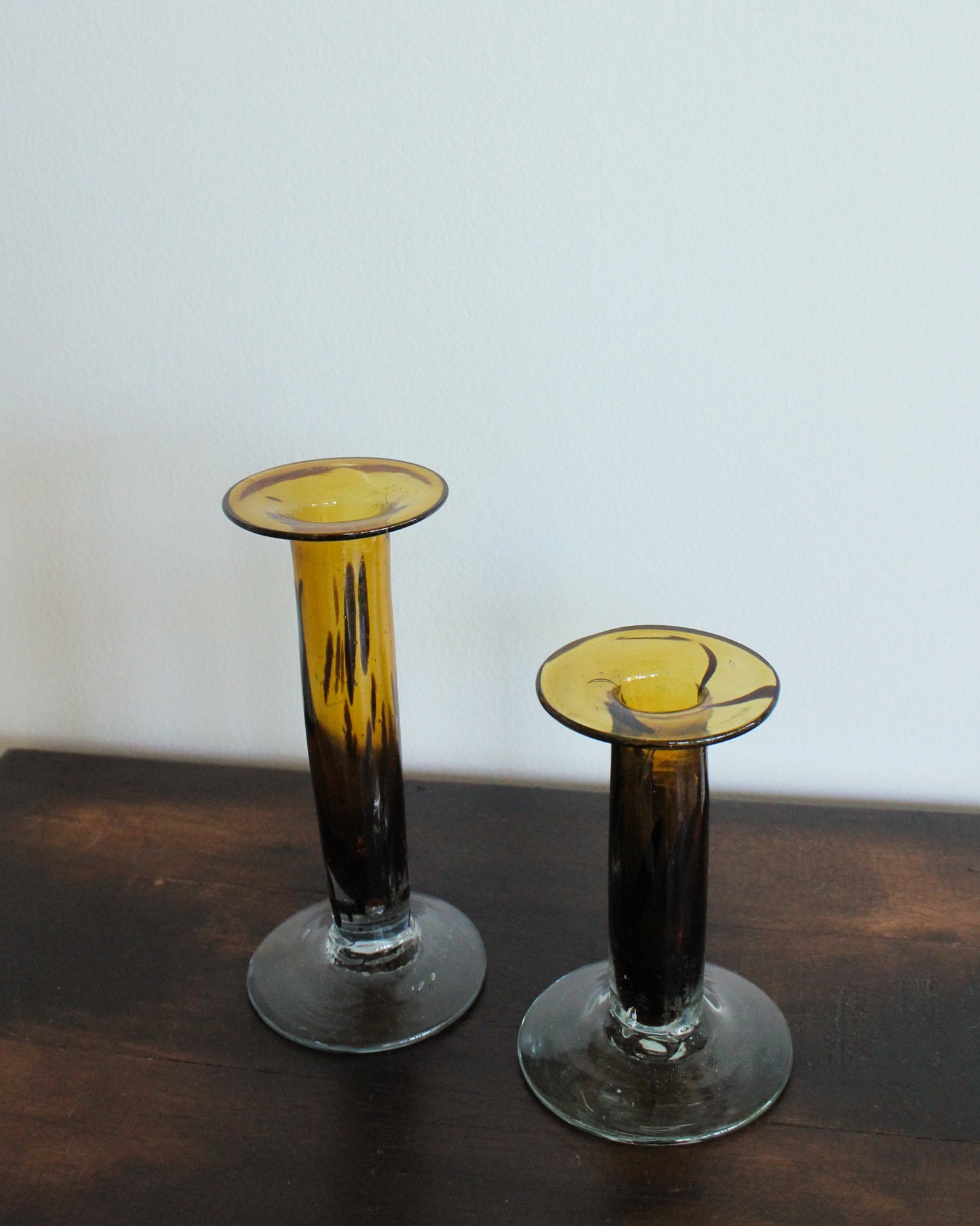 Mottled Amber Handblown Candlesticks