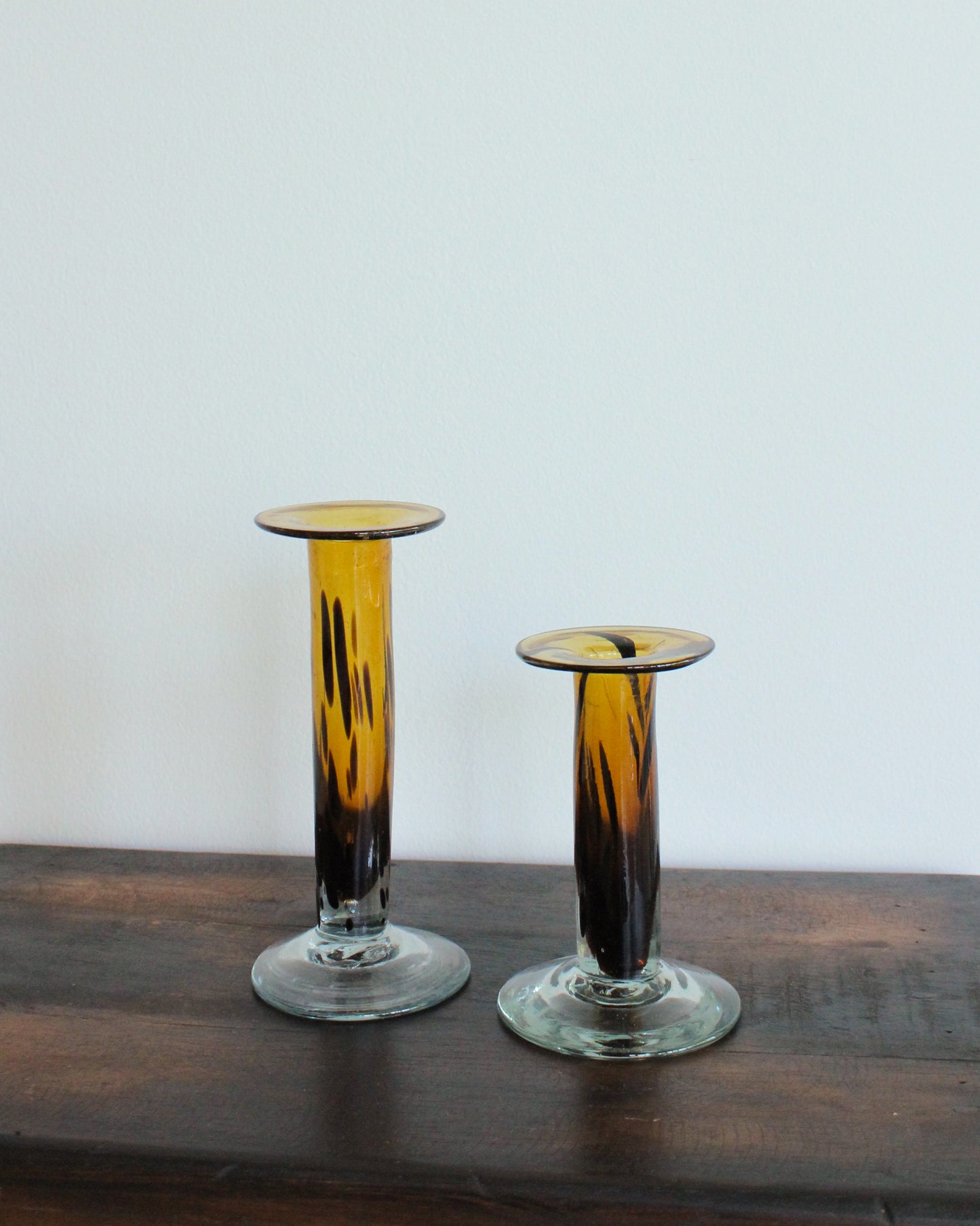 Mottled Amber Handblown Candlesticks