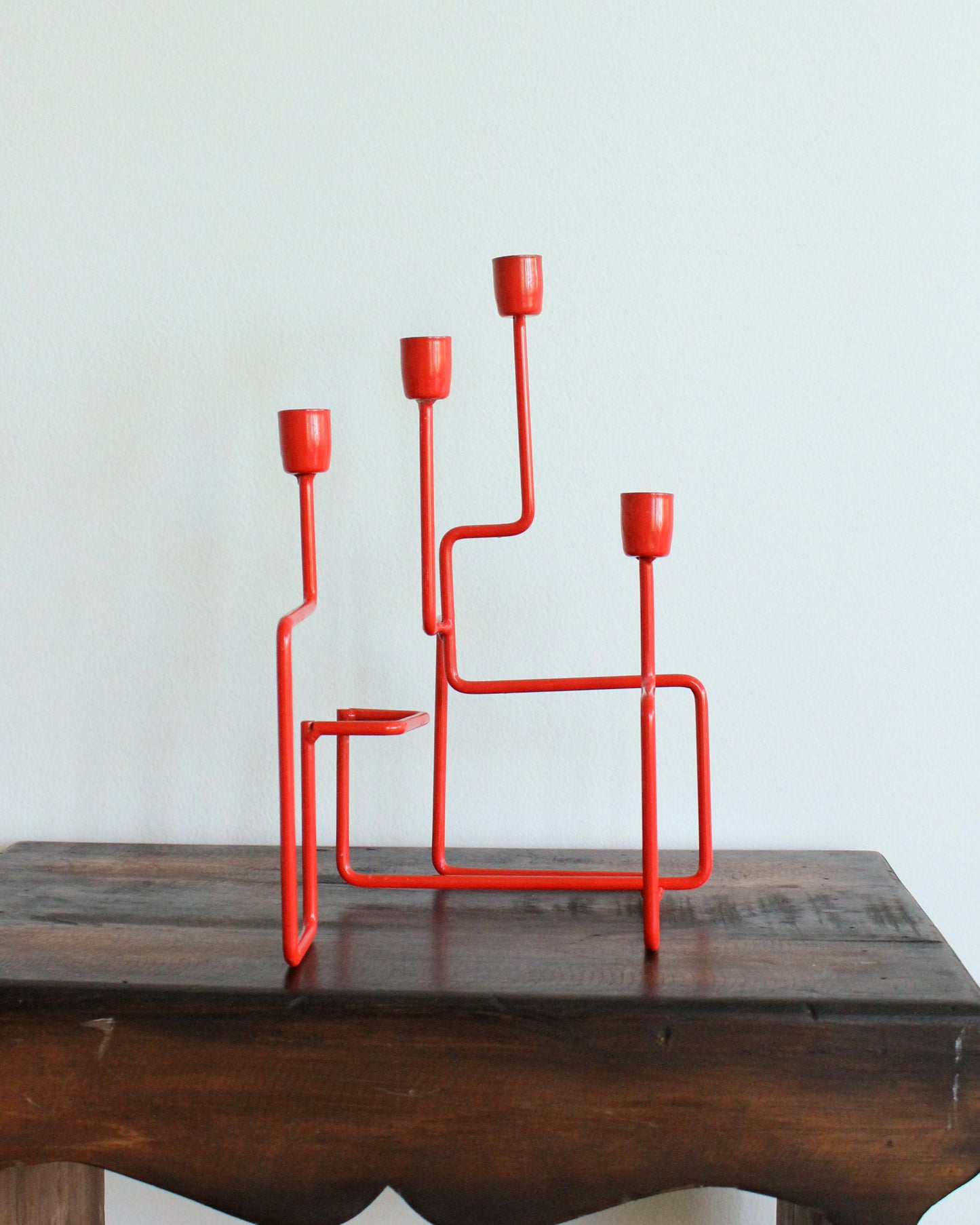 Red Mid Century Scandinavian Candelabra