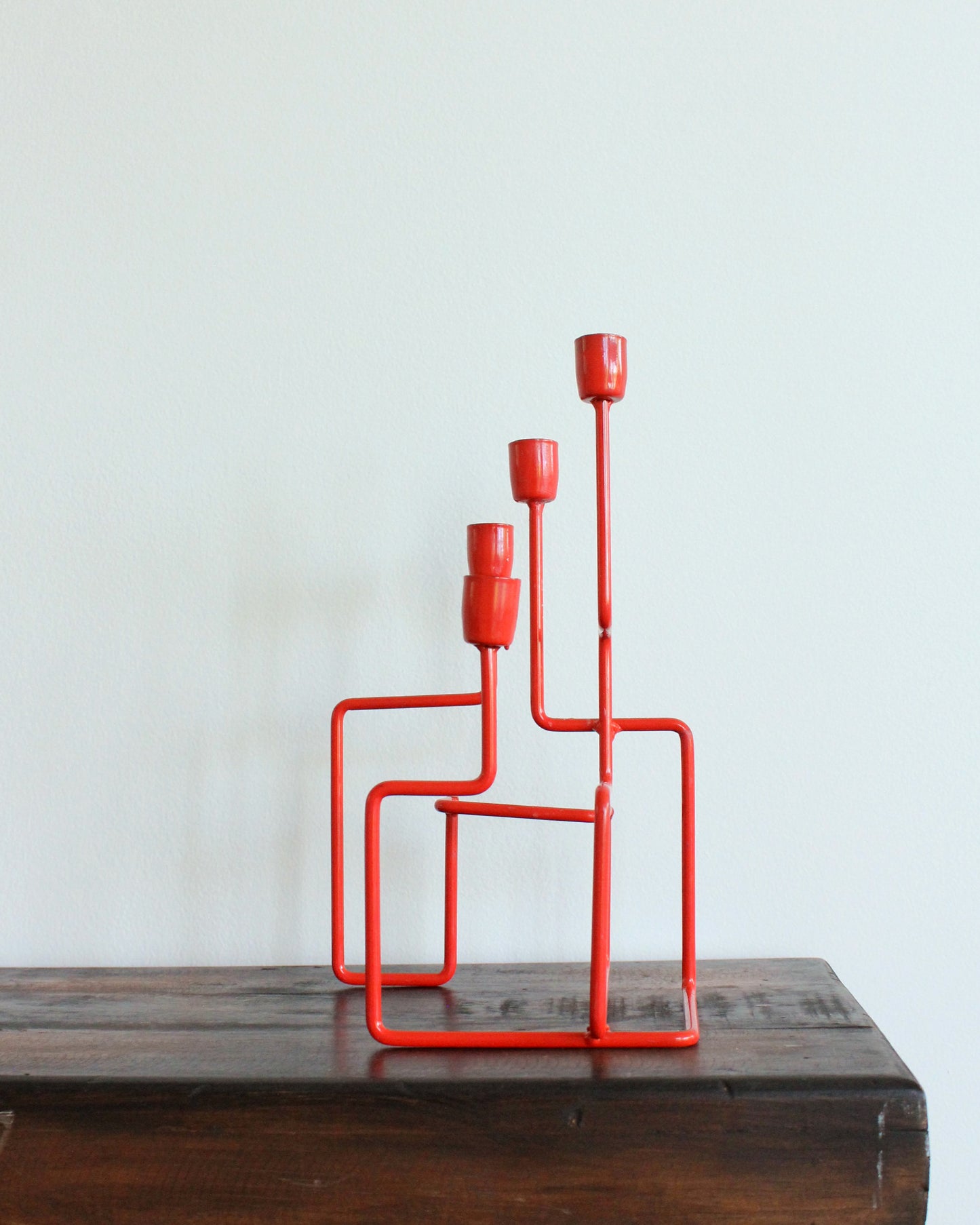 Red Mid Century Scandinavian Candelabra