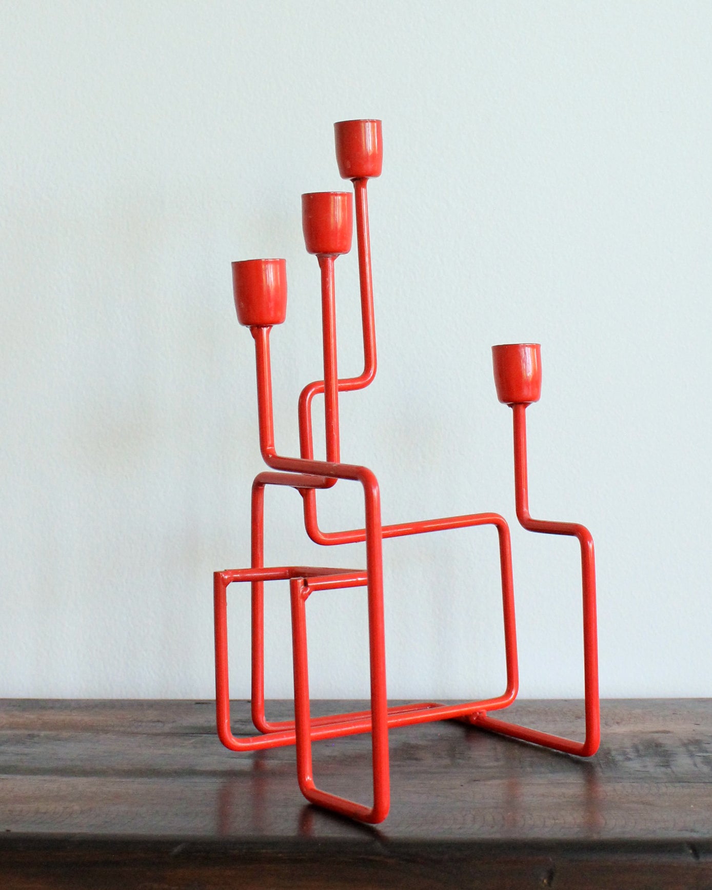 Red Mid Century Scandinavian Candelabra