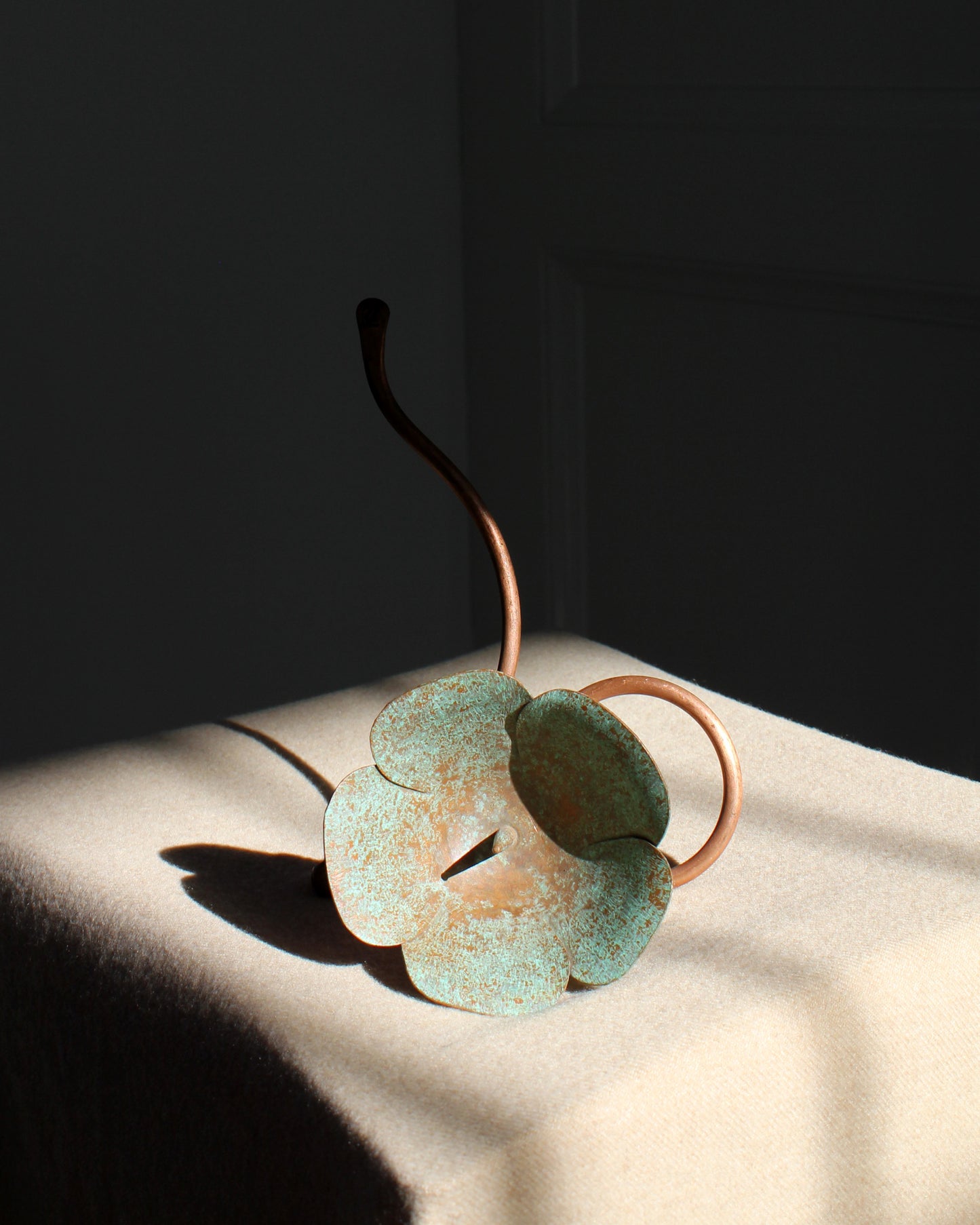 Copper Verdigris Floral Candleholder