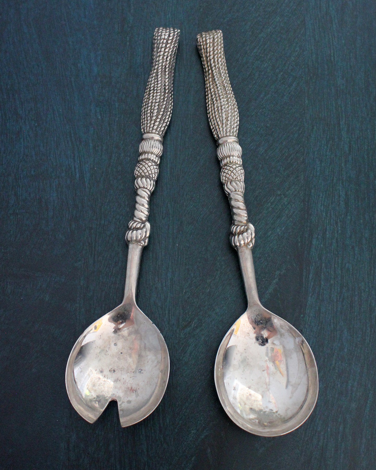 Vintage Braided Tassel Handle Salad Servers