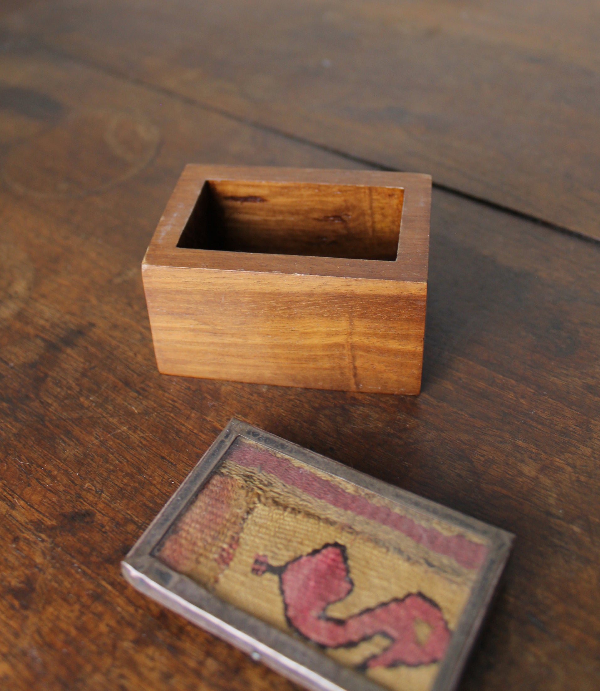 Vintage Wood and Tapestry Mexican 1970s Bird Trinket Box 