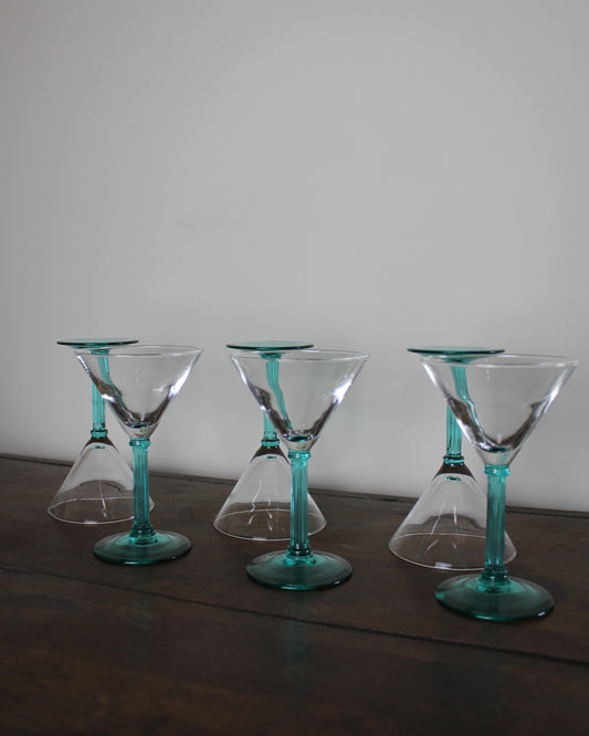 Vintage Turquoise Doric Column Martini Glasses Set of 6