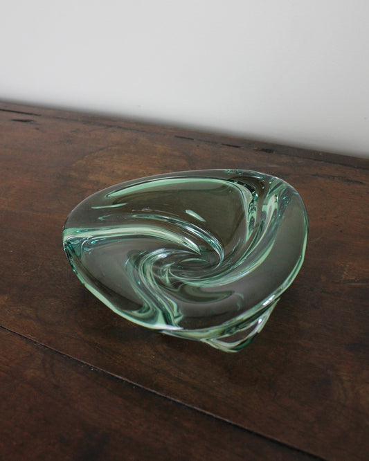 Vintage 1950s Midcentury Green Swirl Bowl, Val St Lambert, Belgium