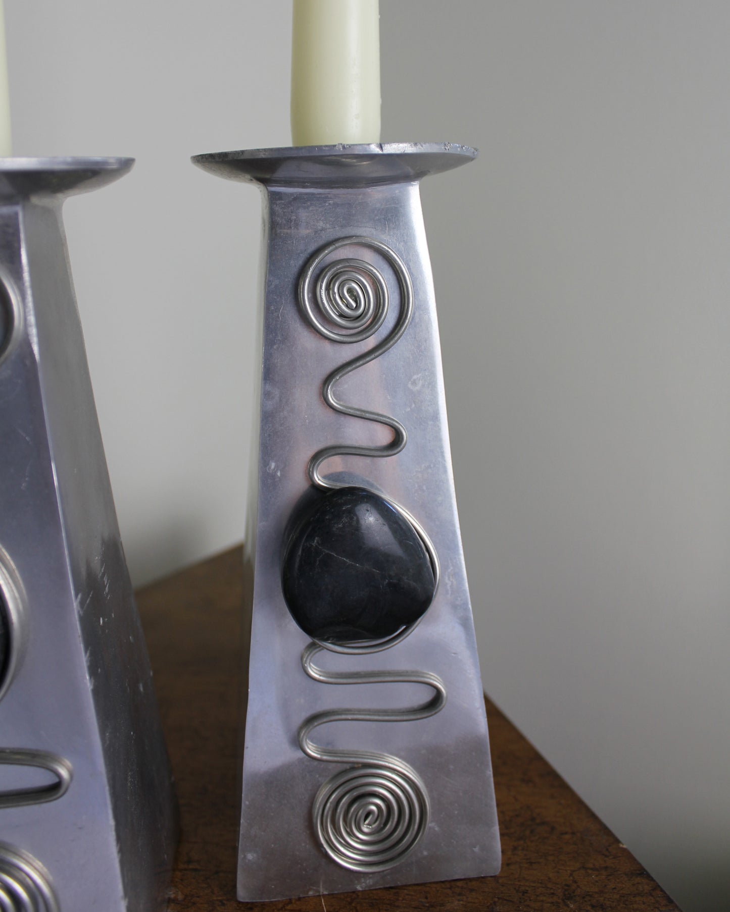 Spiral Black Stone Candle Sticks