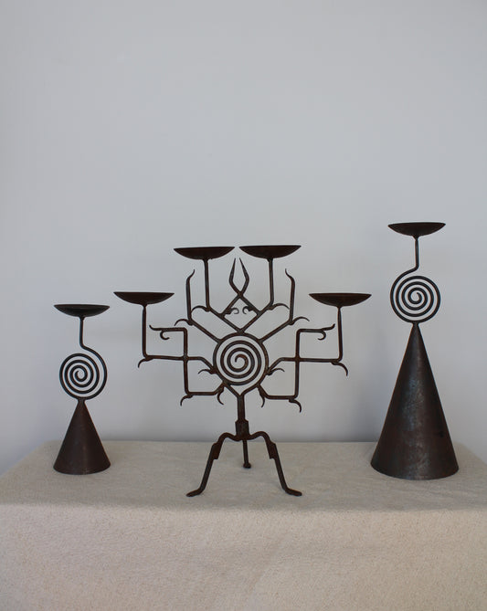 Vintage Indian, gothic spiral wrought iron candle stands