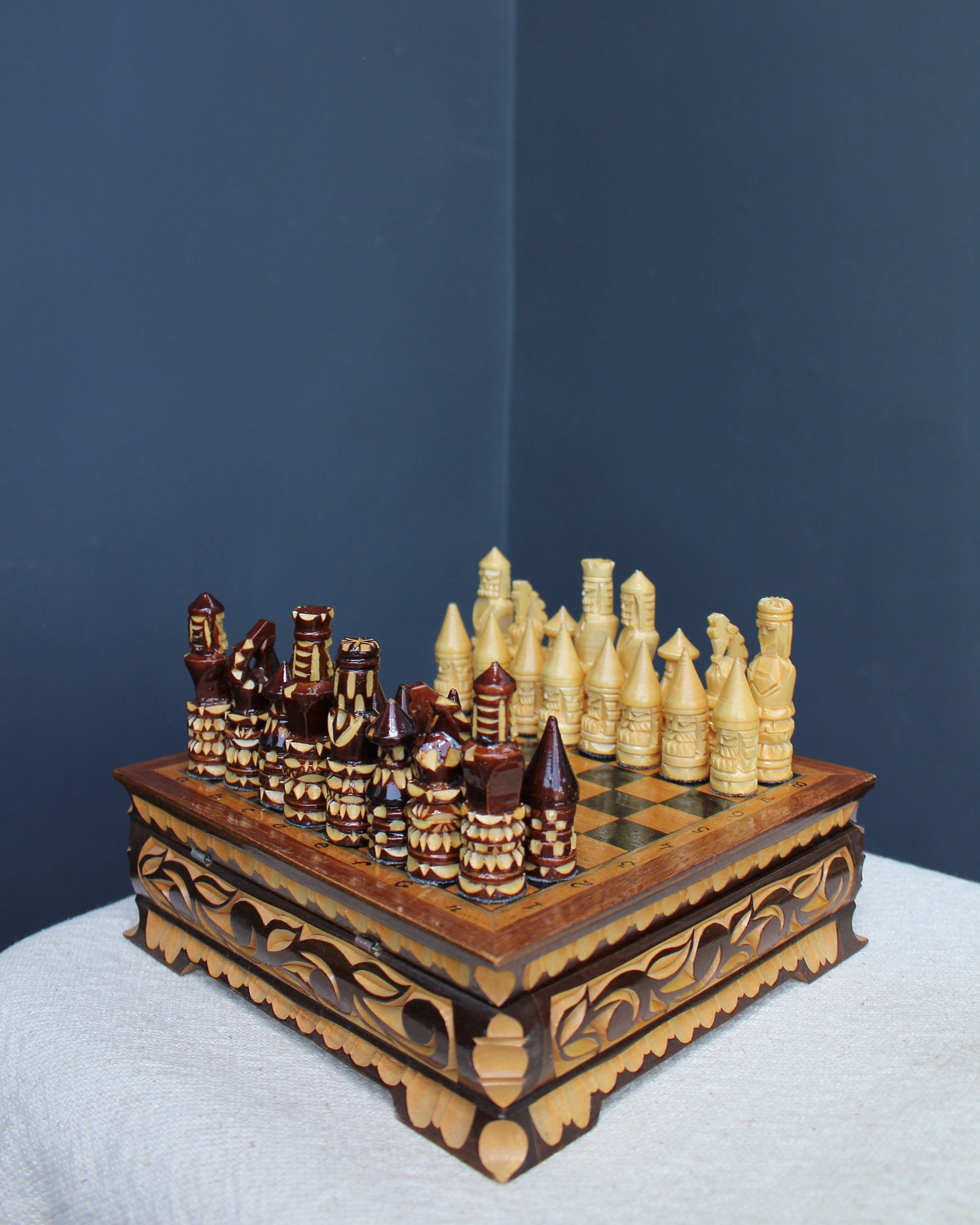 Hand Carved Russian Folk Chess Set – Earl Grey