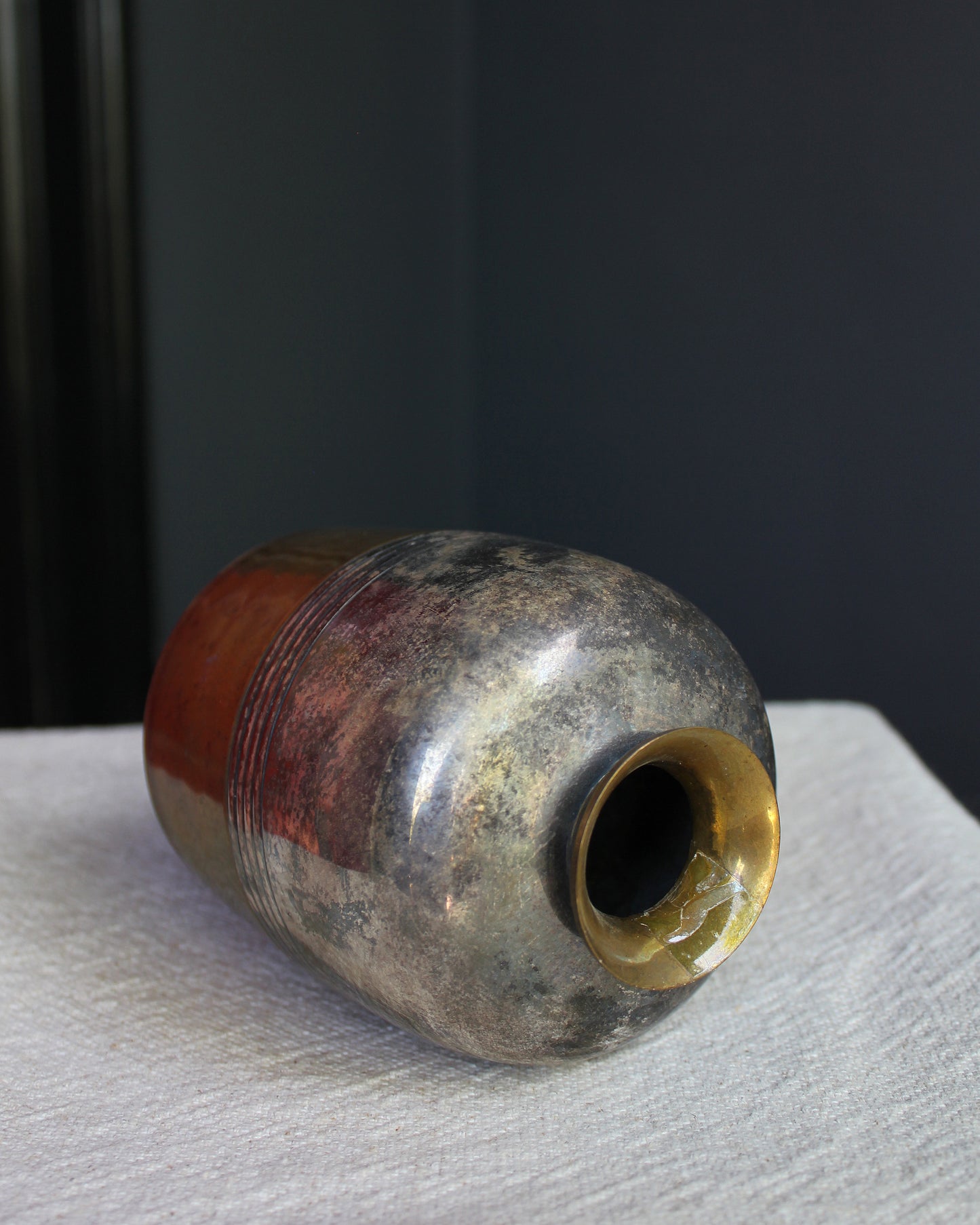 Two Tone Banded Metal Vase