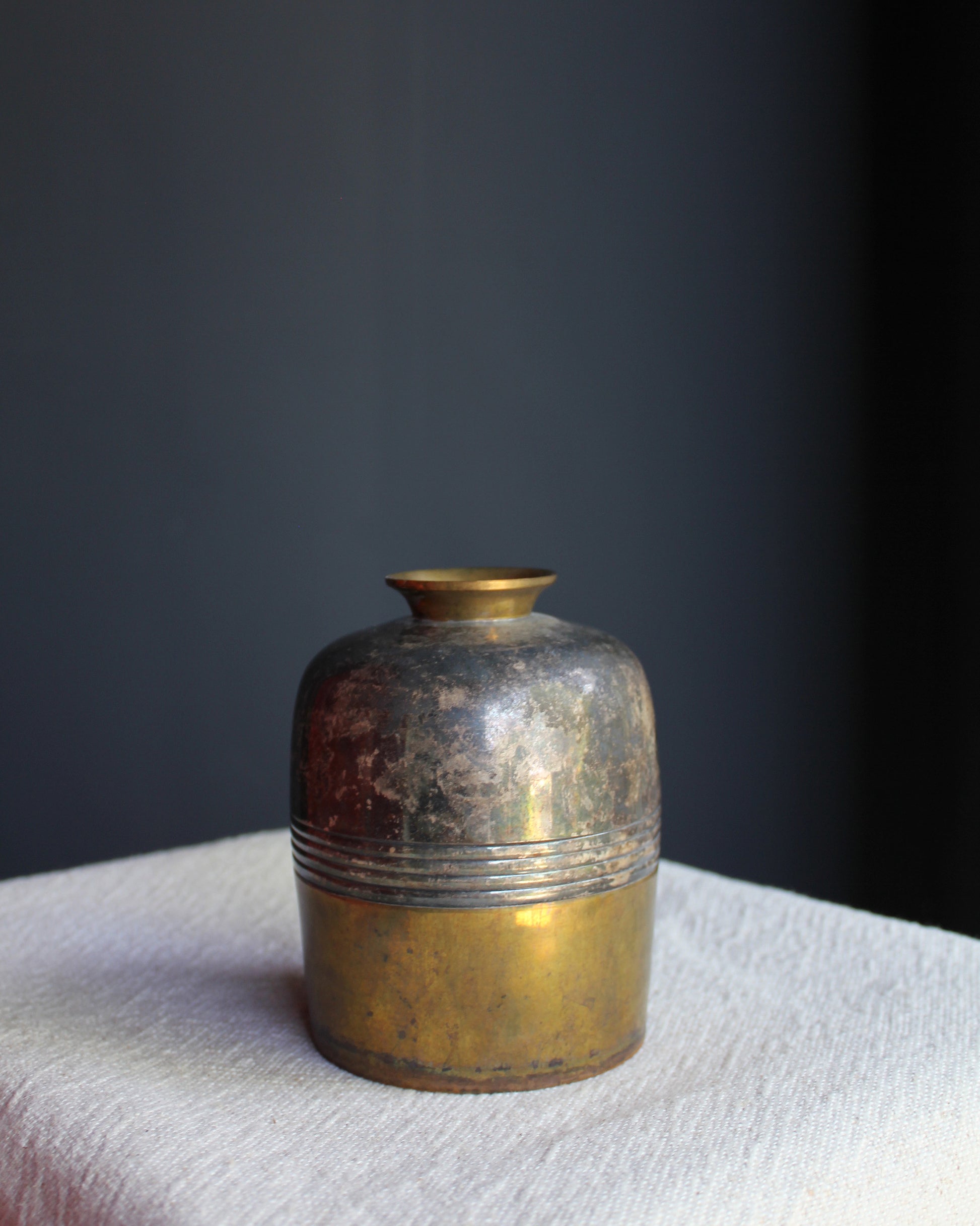 Vintage Two Tone Banded Metal Vase