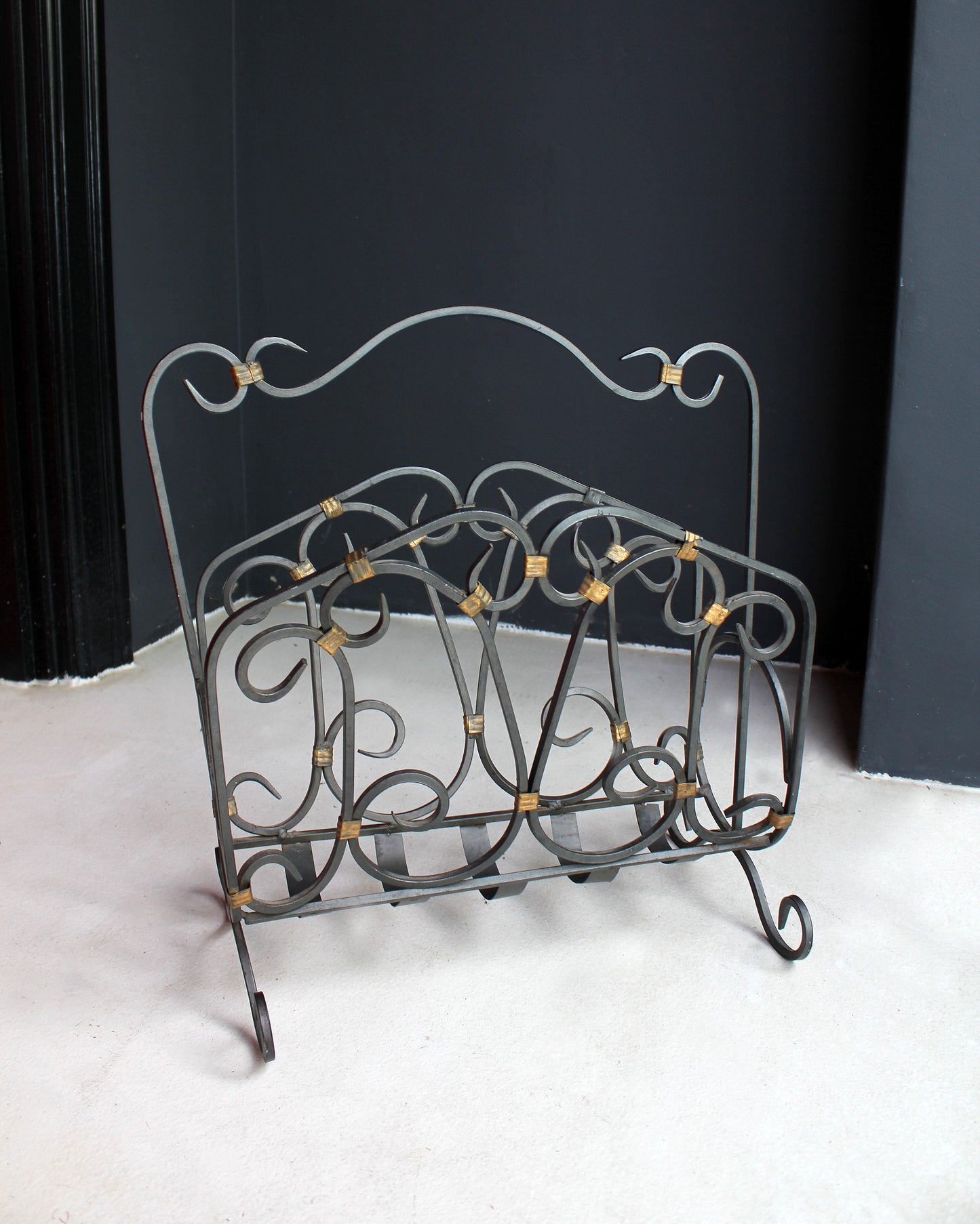 Vintage Handmade Iron Swirl Magazine Holder