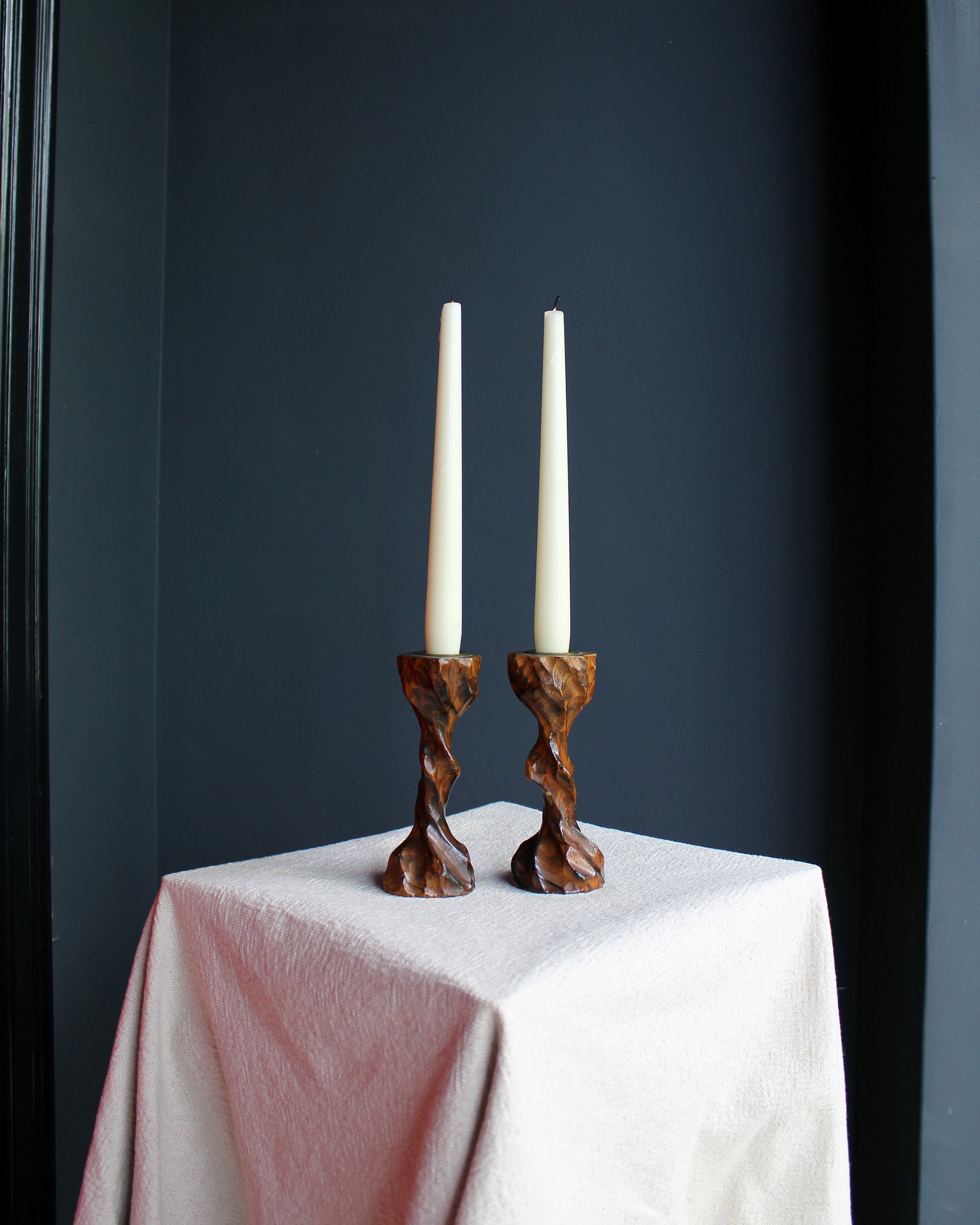 Vintage 1970s Knobbly Root Candle Sticks Handcarved