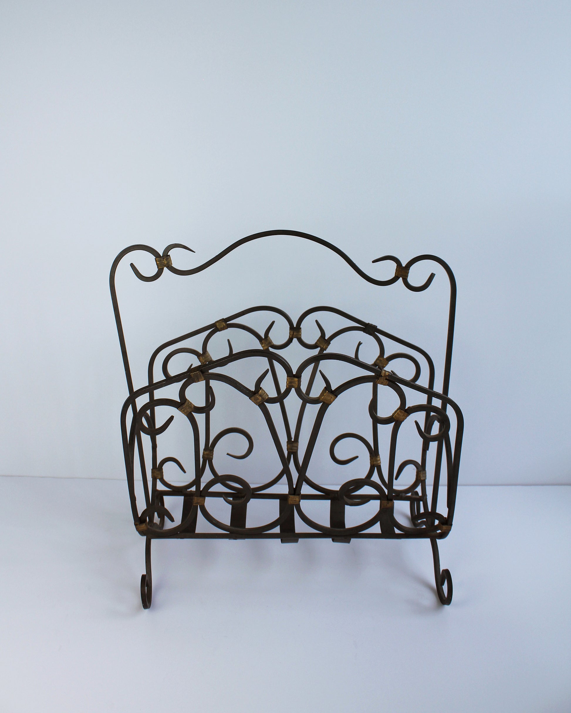 Vintage Handmade Iron Swirl Magazine Holder