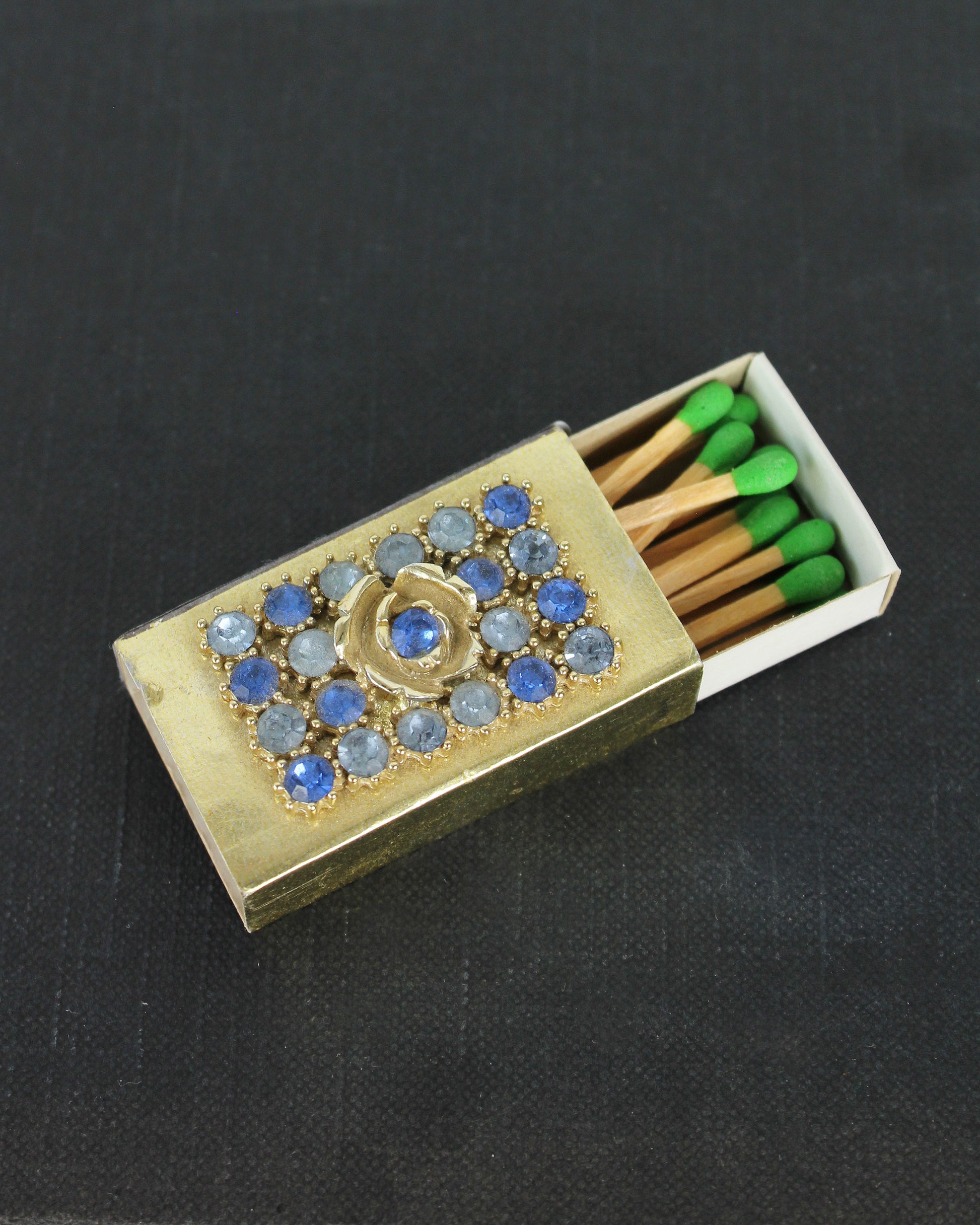 Vintage Japanese Jewelled Matchbox with Green Matches