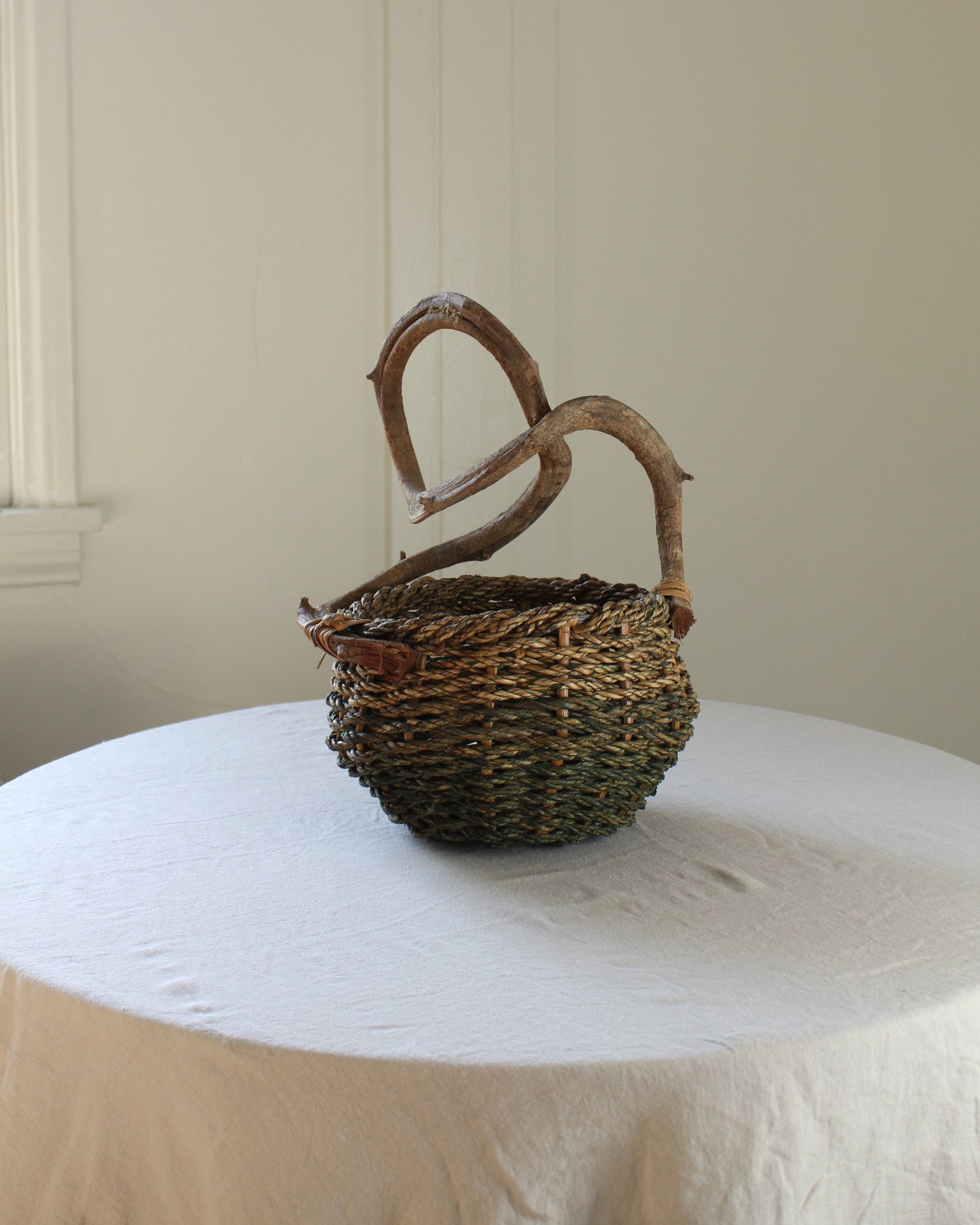 Vintage Vine Handled Basket Raw Twisted Handle