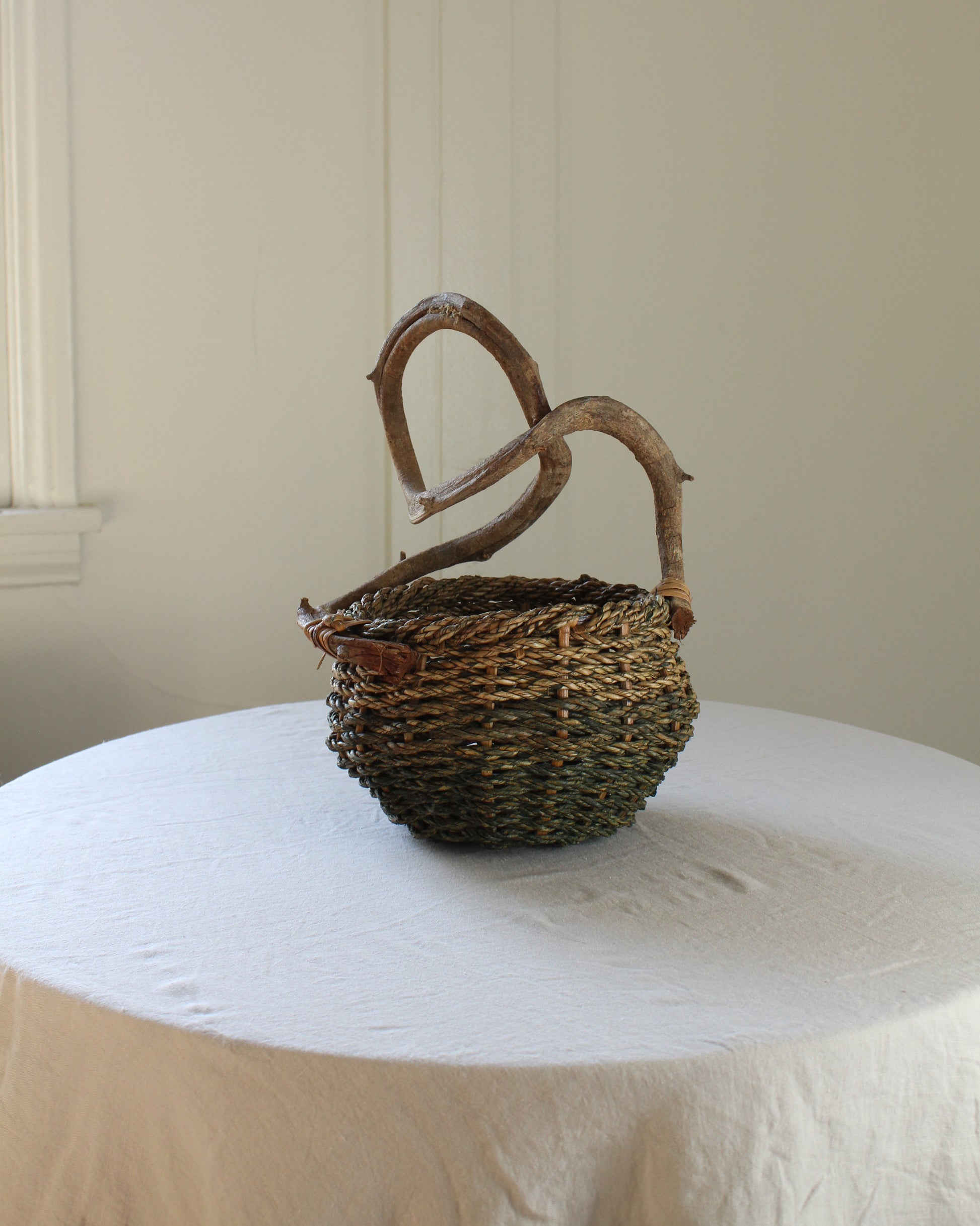 Vintage Vine Handled Basket Raw Twisted Handle