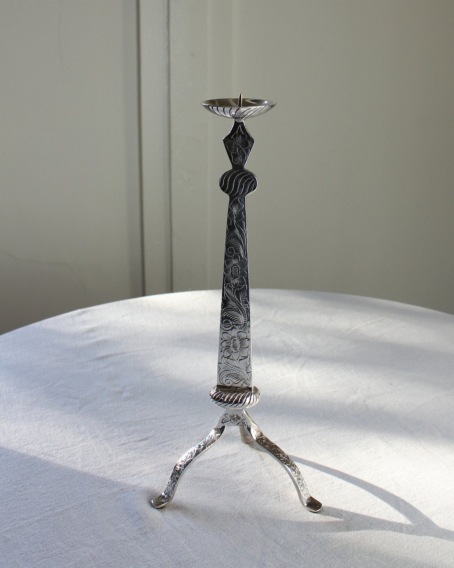 Floral Etched Three Legged Candlesticks