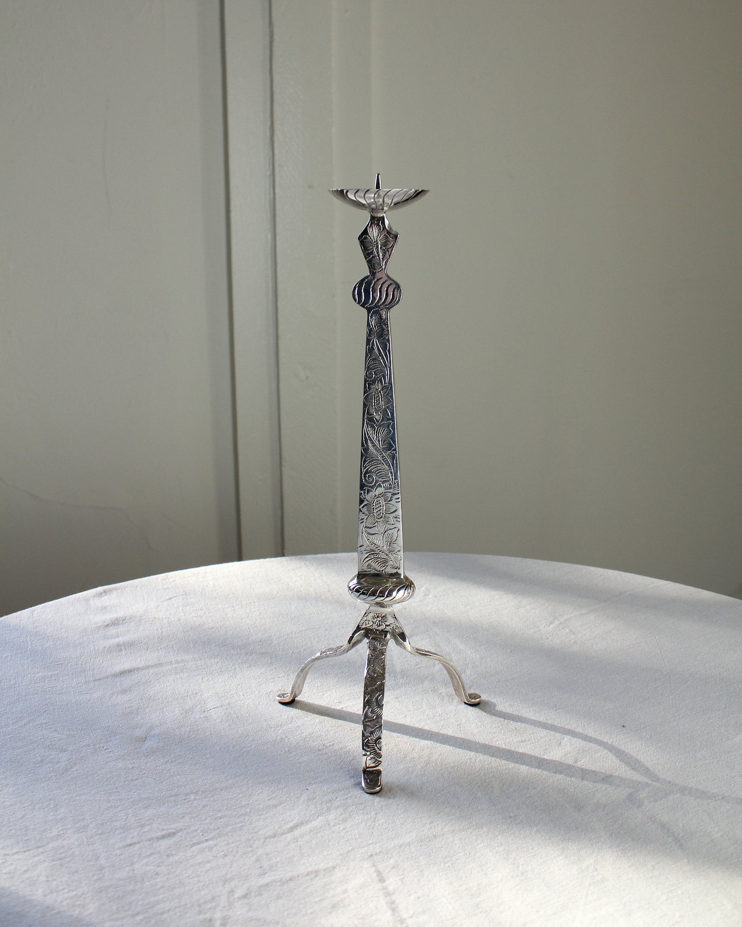 Floral Etched Three Legged Candlesticks