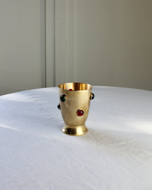 Vintage 20th Century Jewelled Brass Votive Candle Holder Chalice Cup