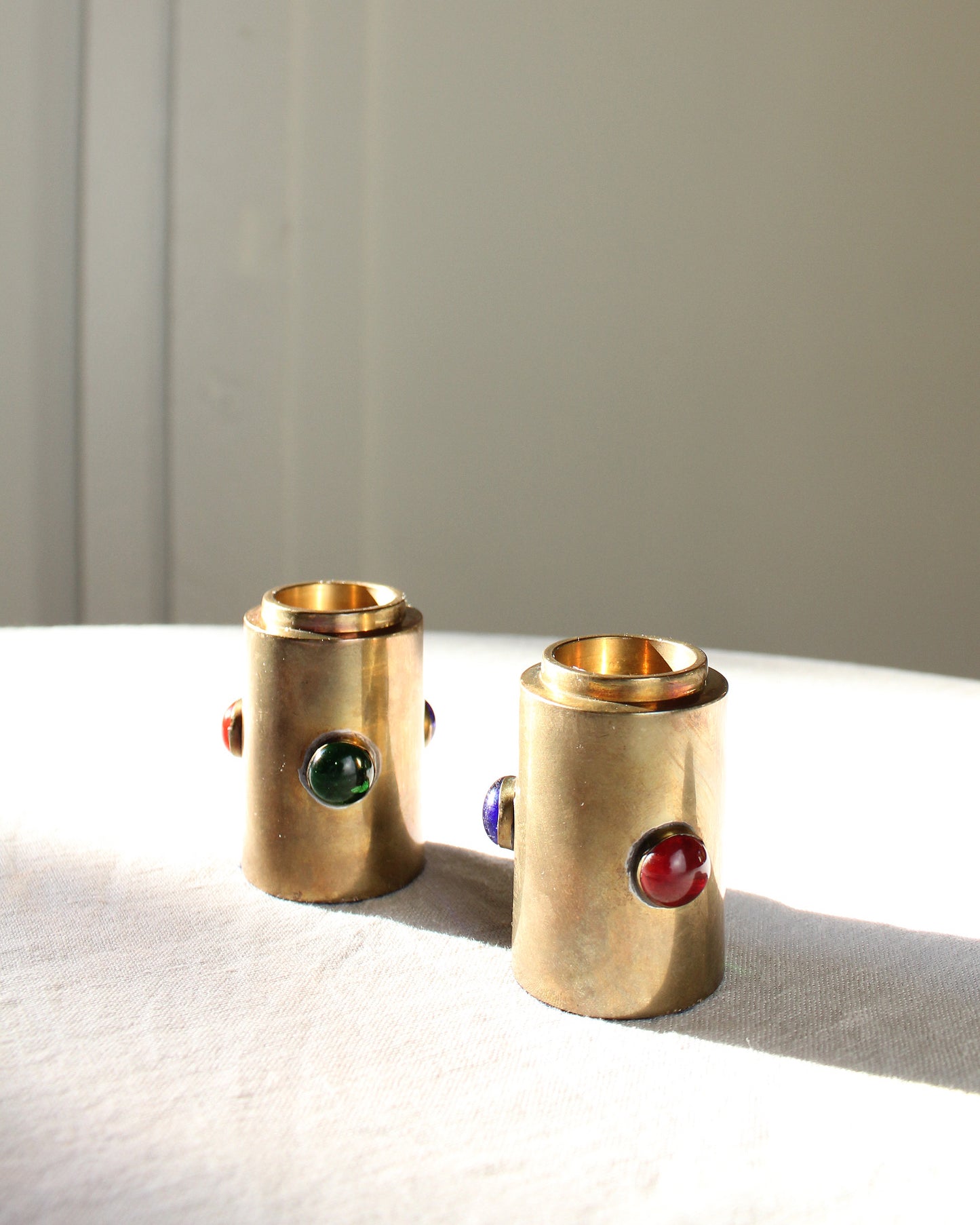 Jewelled Brass Candle Sticks