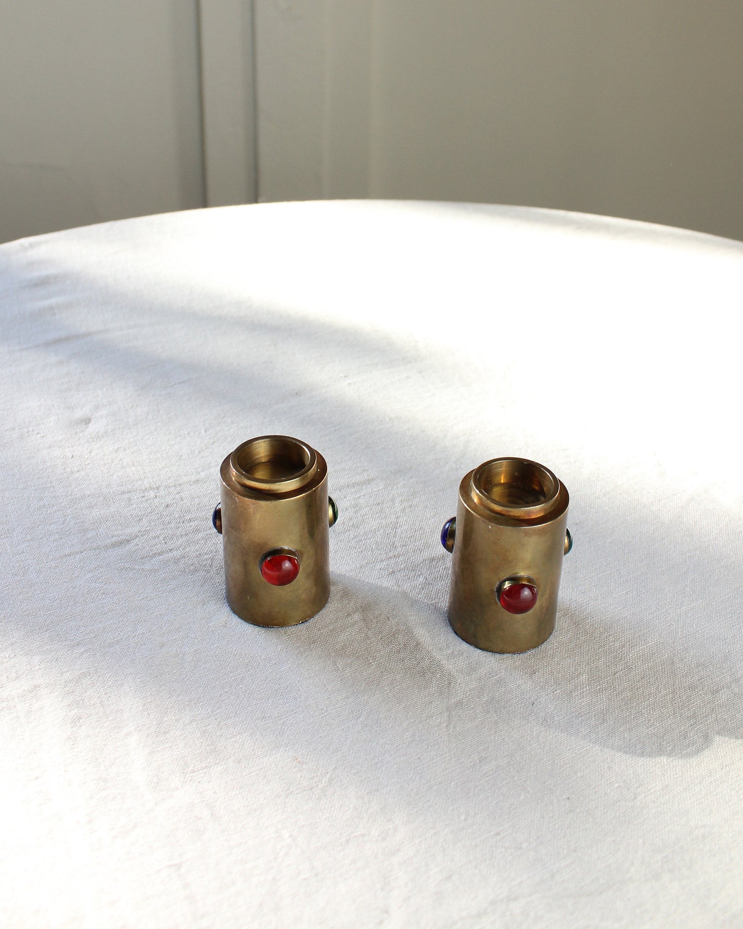 Jewelled Brass Candle Sticks