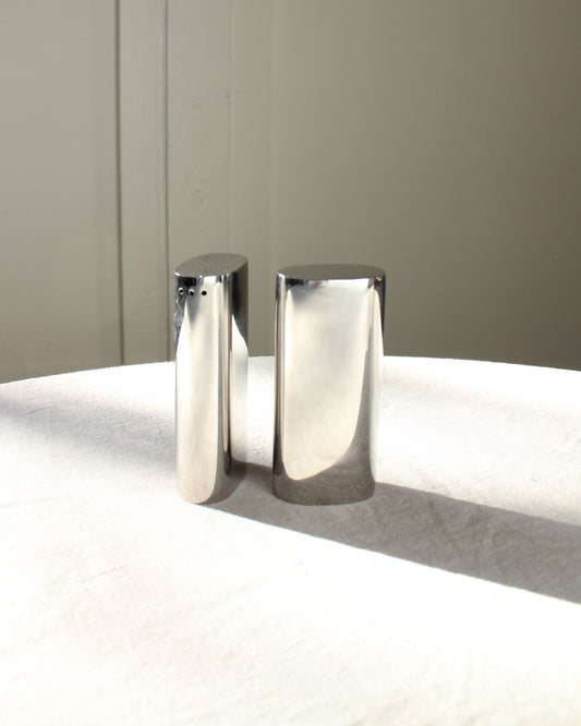 Vintage Minimal Stainless Steel Mid Century Japanese Salt & Pepper Shakers