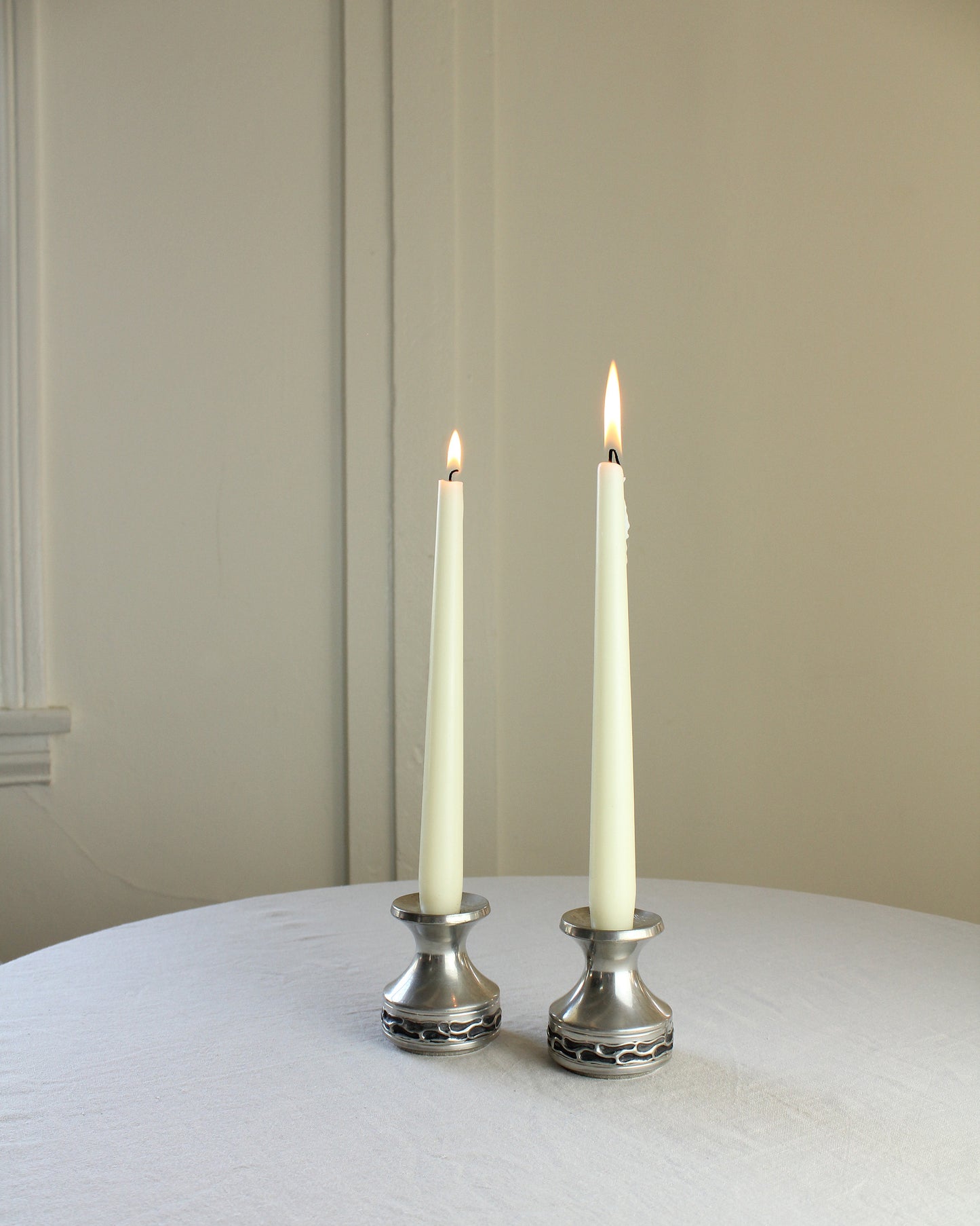 Stacked Stone Pewter Candle Holders